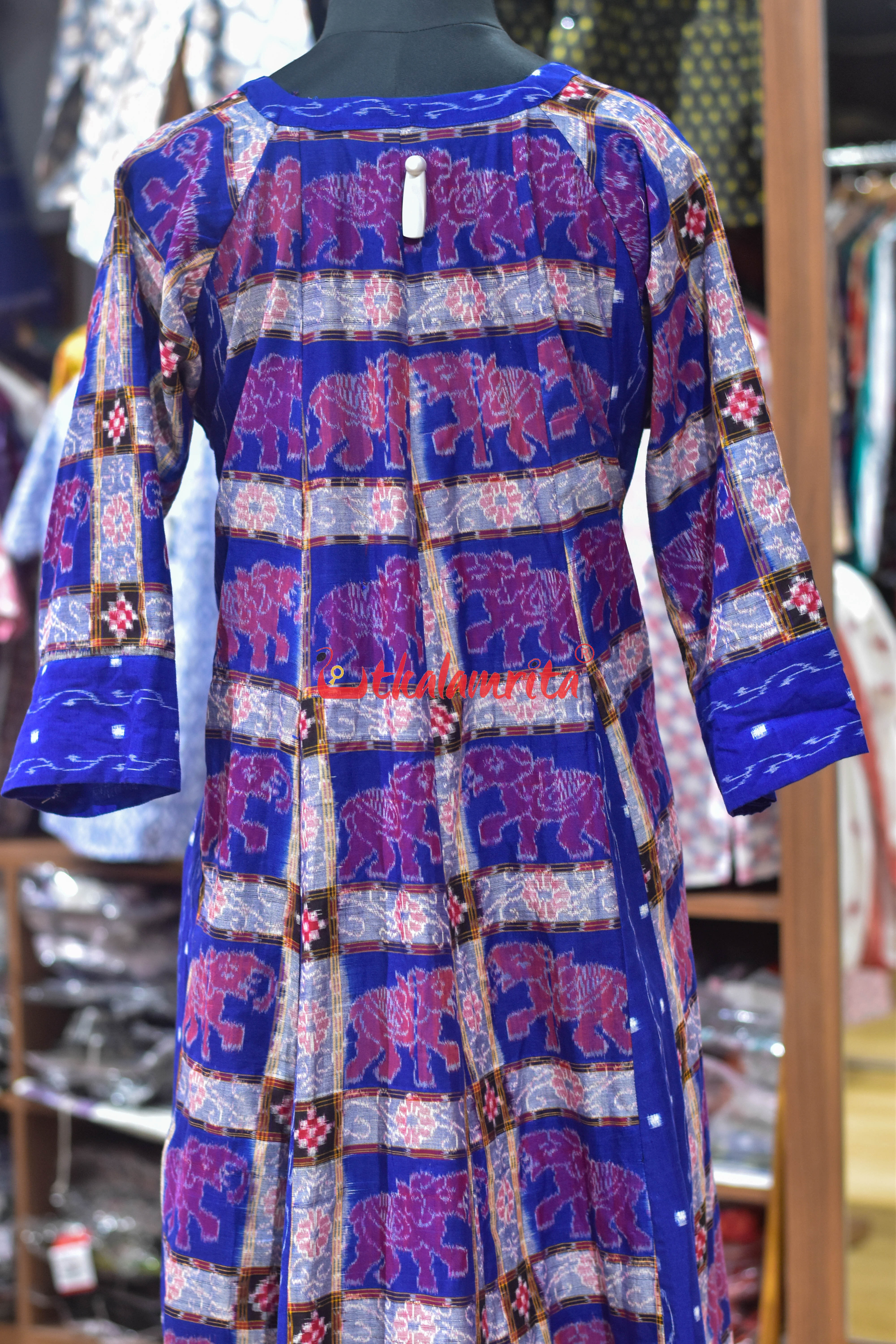 Blue Lahari Elephant Design (Ladies' Long Sufi Jacket)