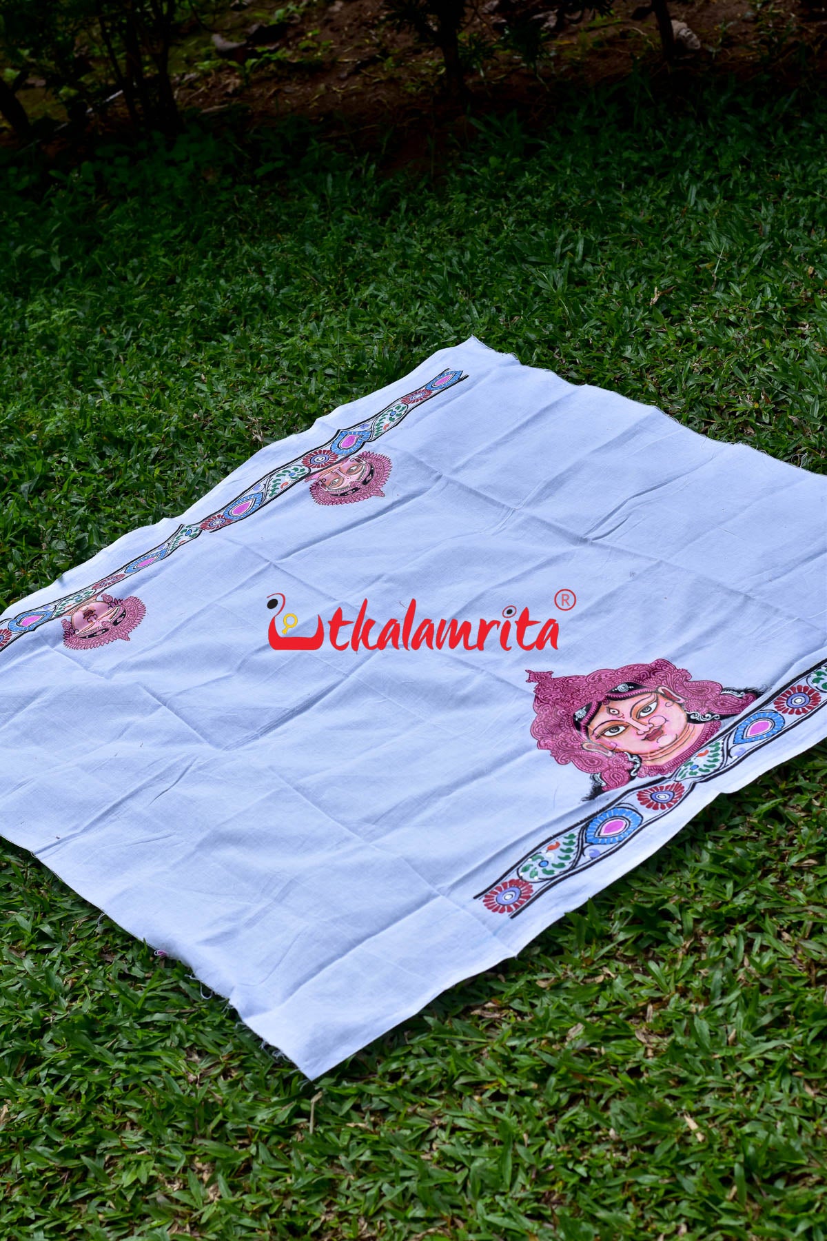White Durga Pattachitra (Blouse Piece)