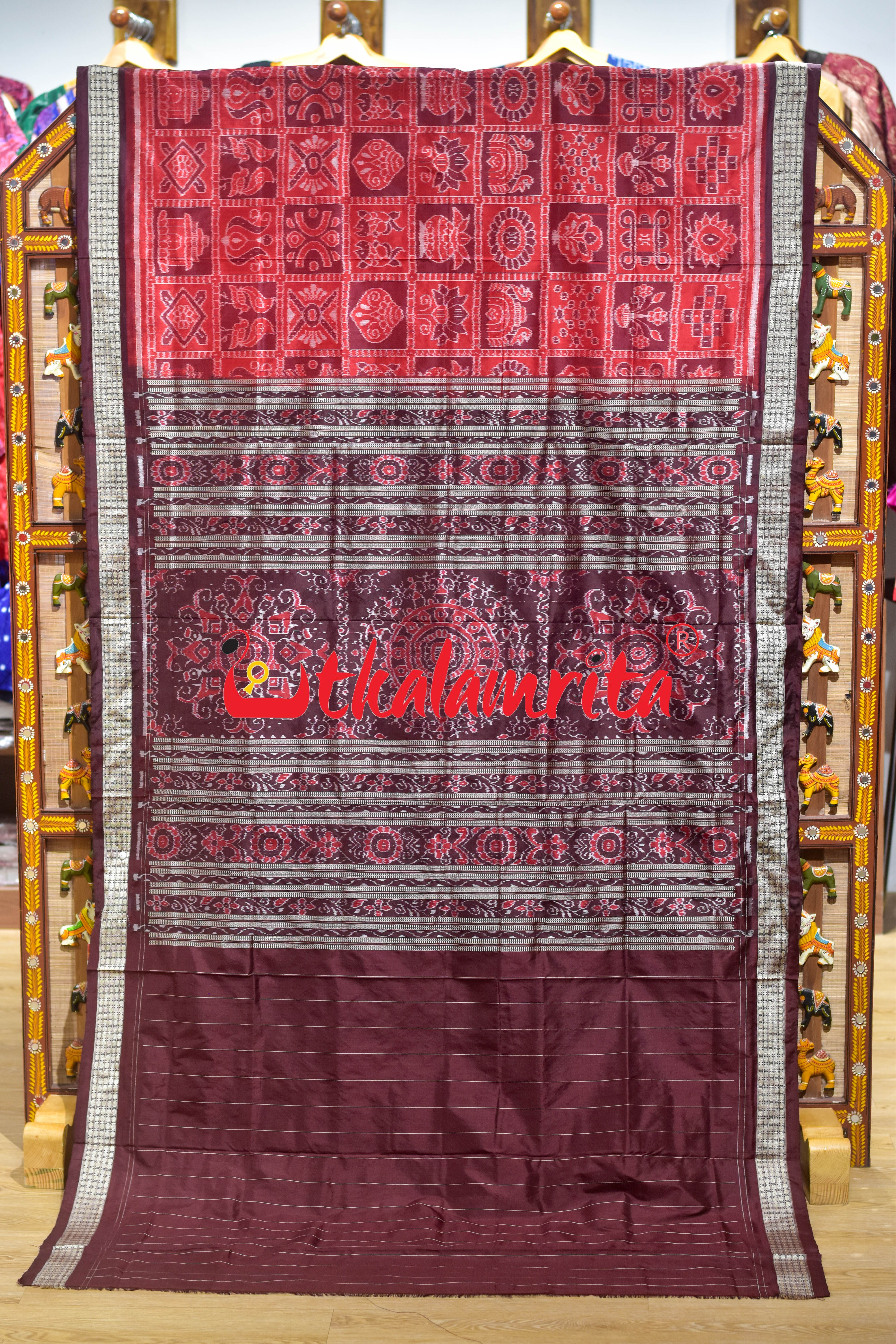 Red Coffee Sambalpuri Nabakothi Silk Saree