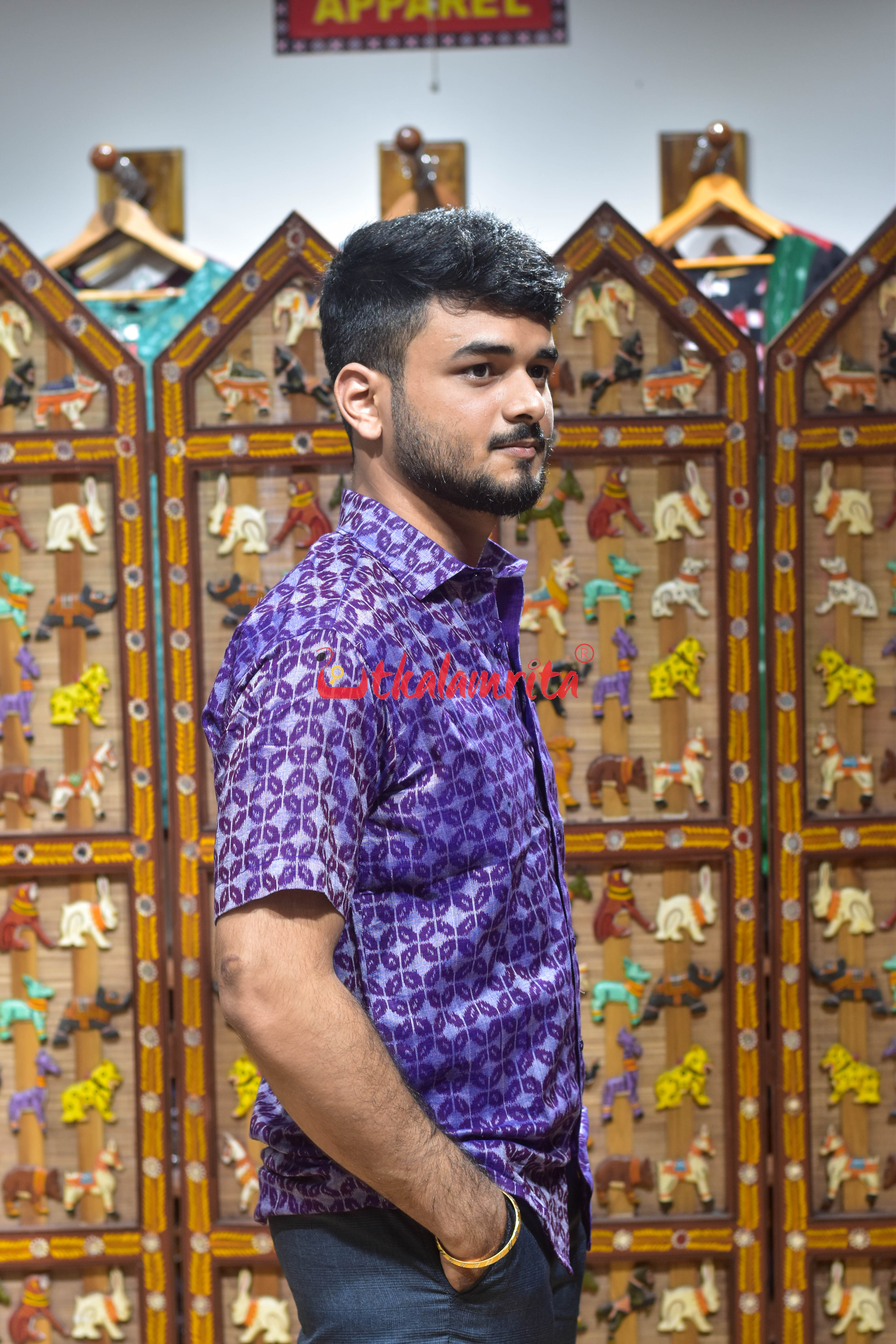 Purple Leaves Design (Men's Half Shirt)