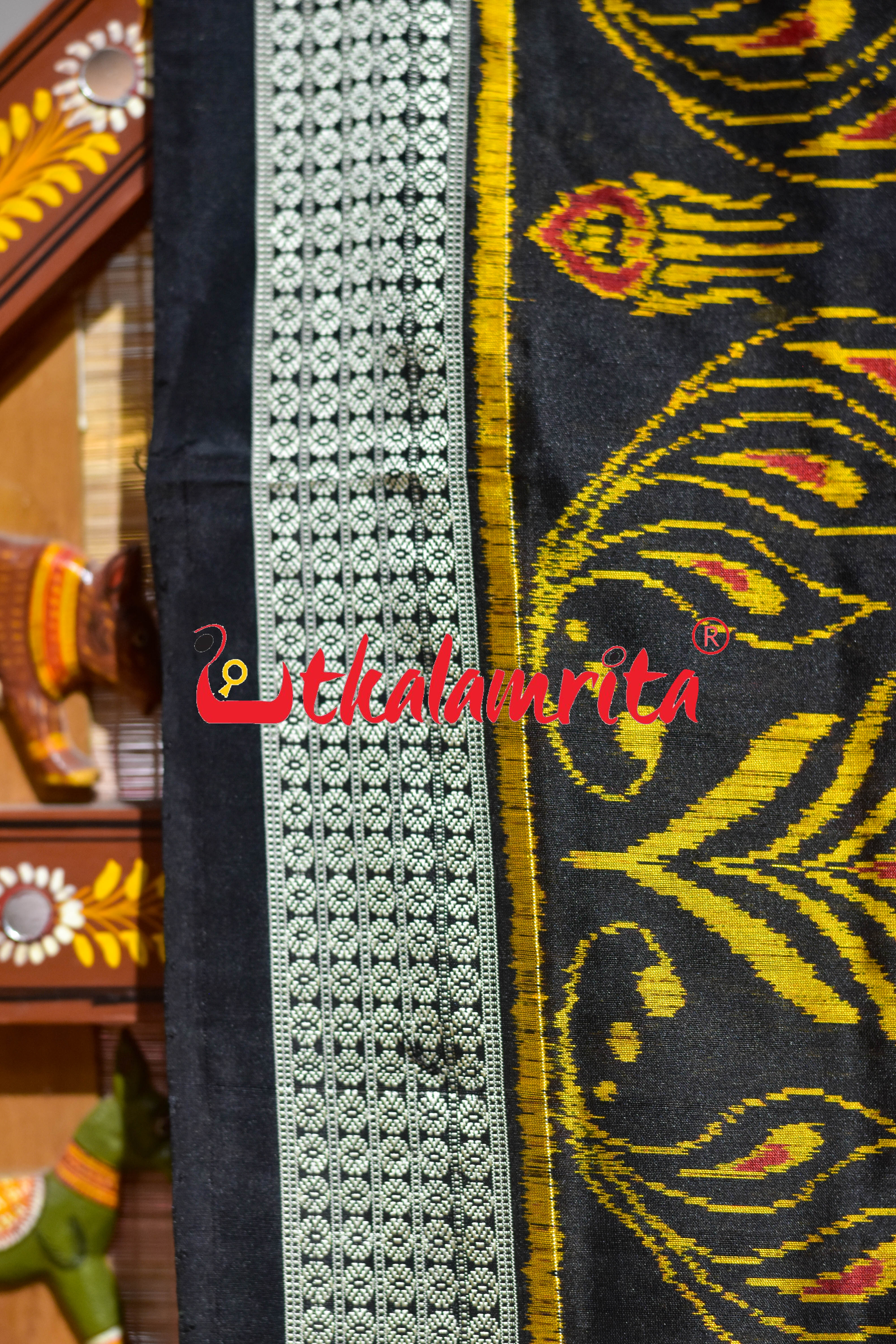 Black Golden Mayurapucha Sambalpuri Silk Saree