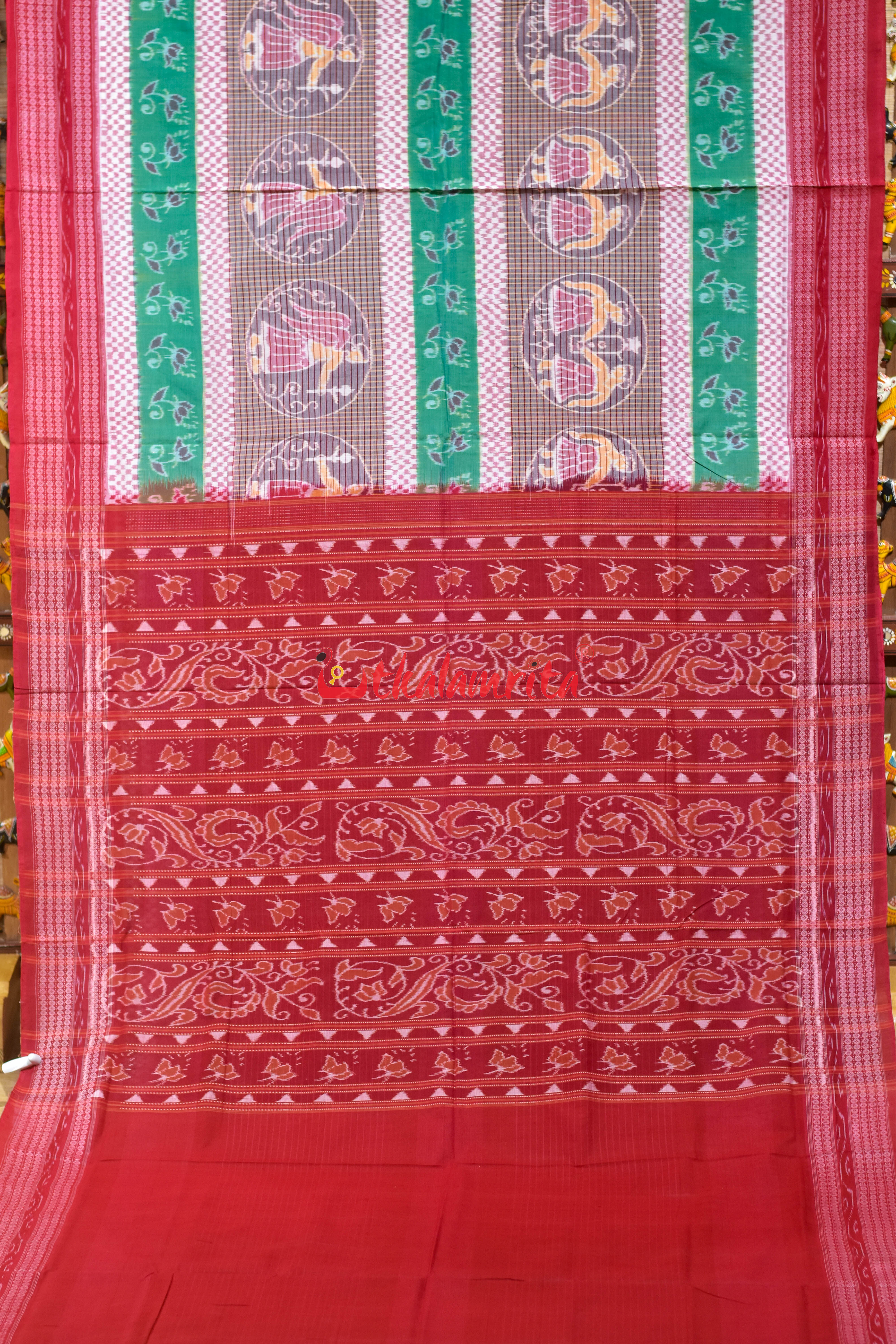 Green White Raasi Phala Sambalpuri Cotton Saree
