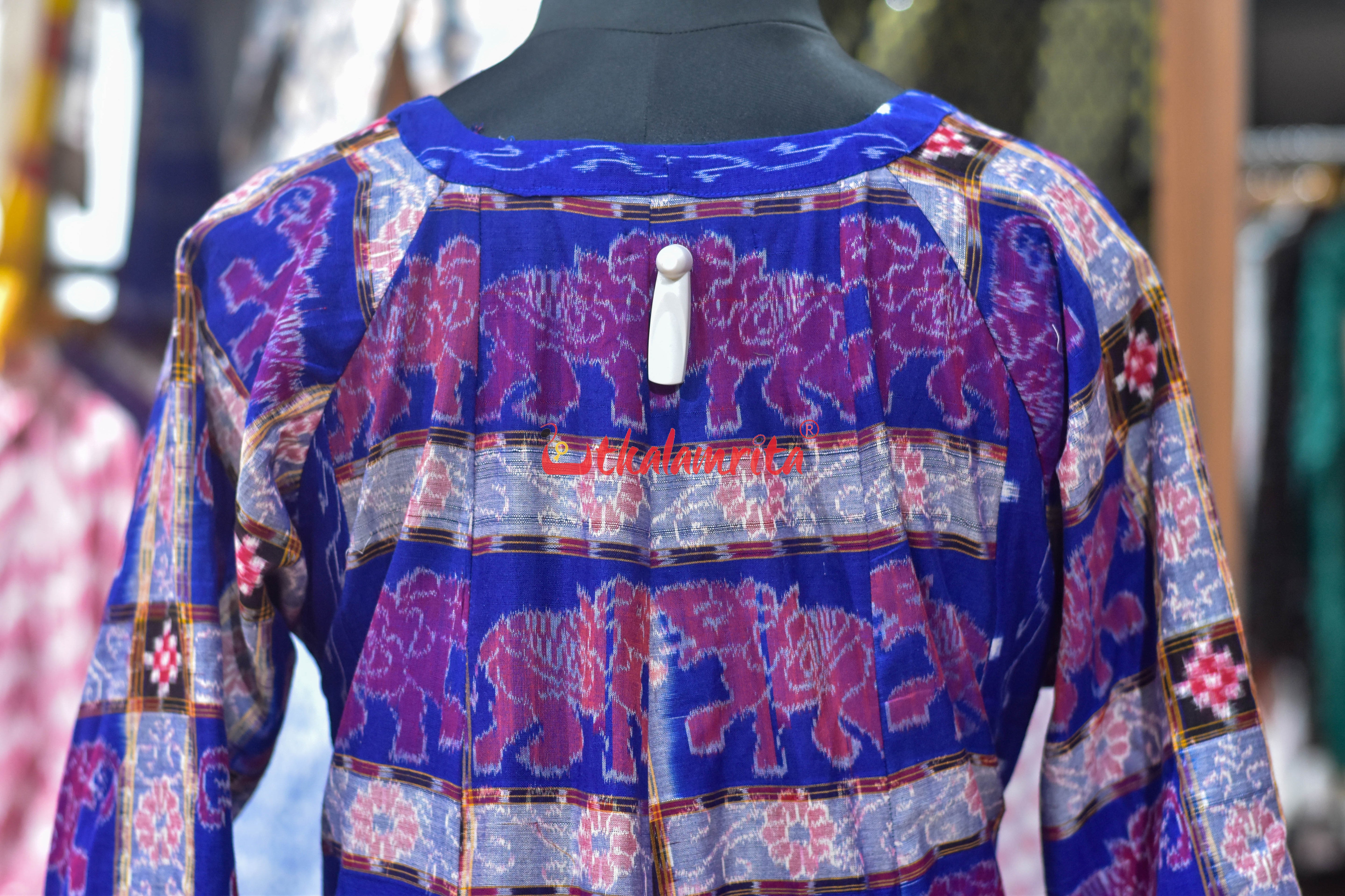 Blue Lahari Elephant Design (Ladies' Long Sufi Jacket)