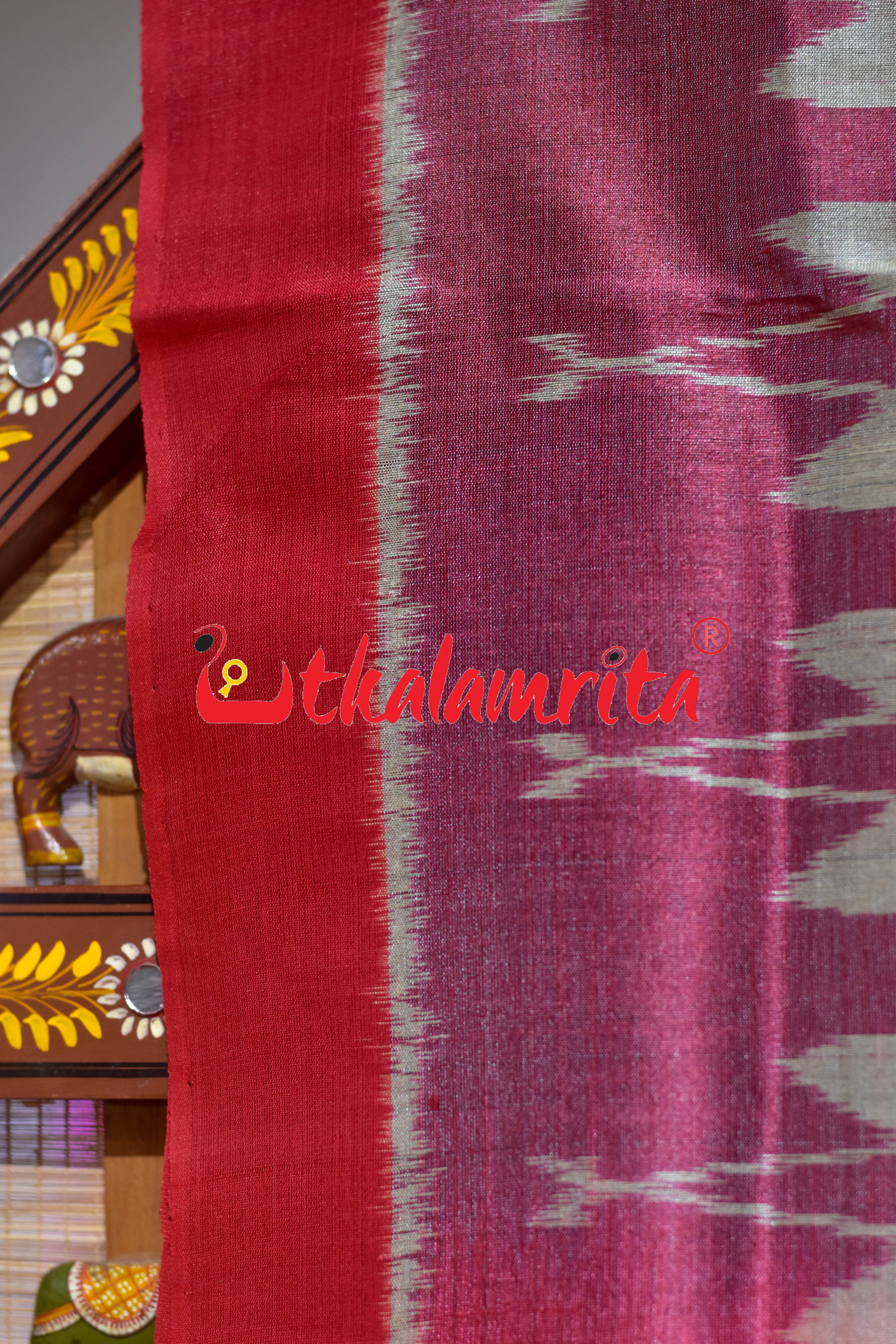 Baby Blue Red Butterfly Border Body Ikat Gopalpur Tussar Silk Saree
