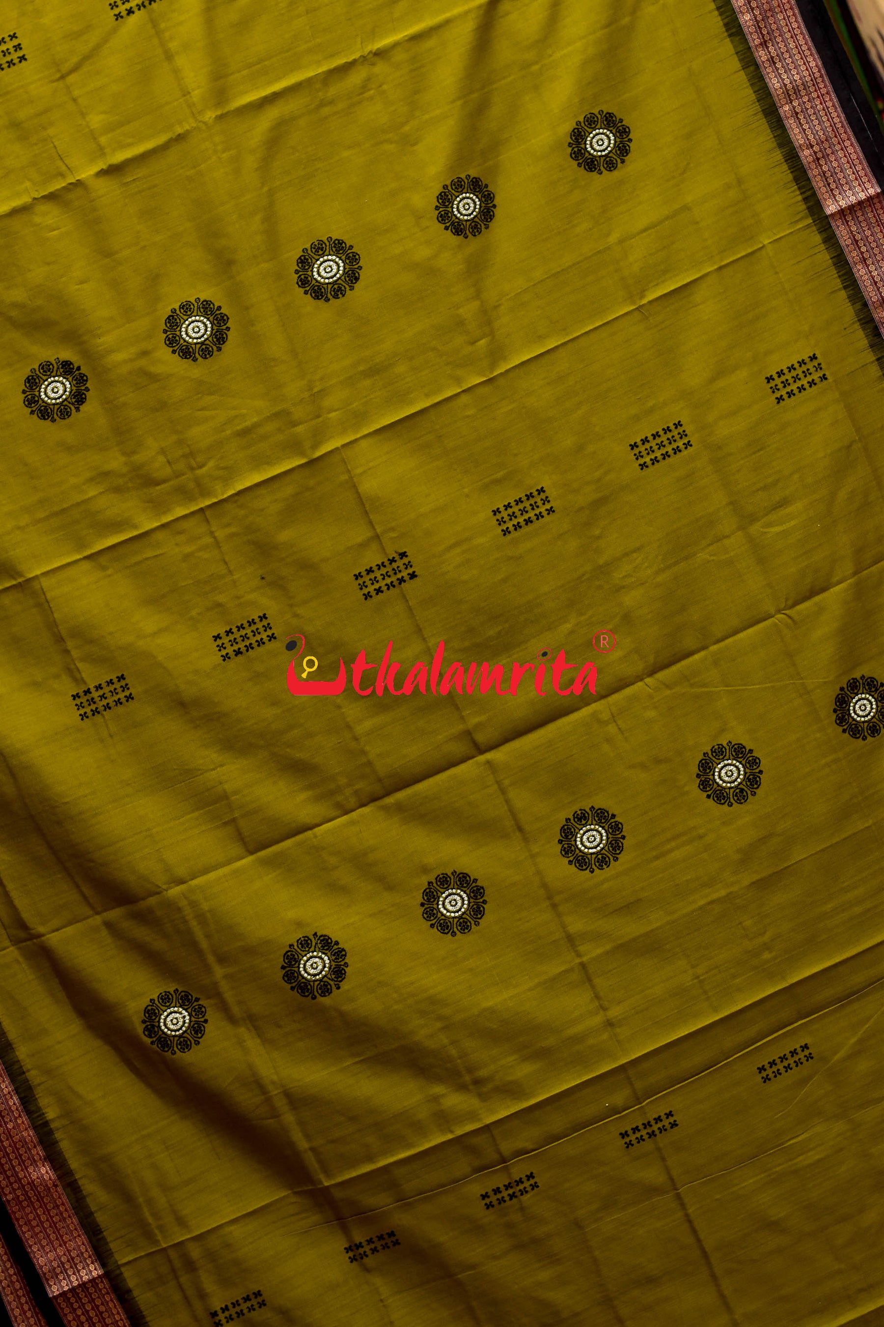 Light Mehndi Black Padam Bomkai Cotton Saree