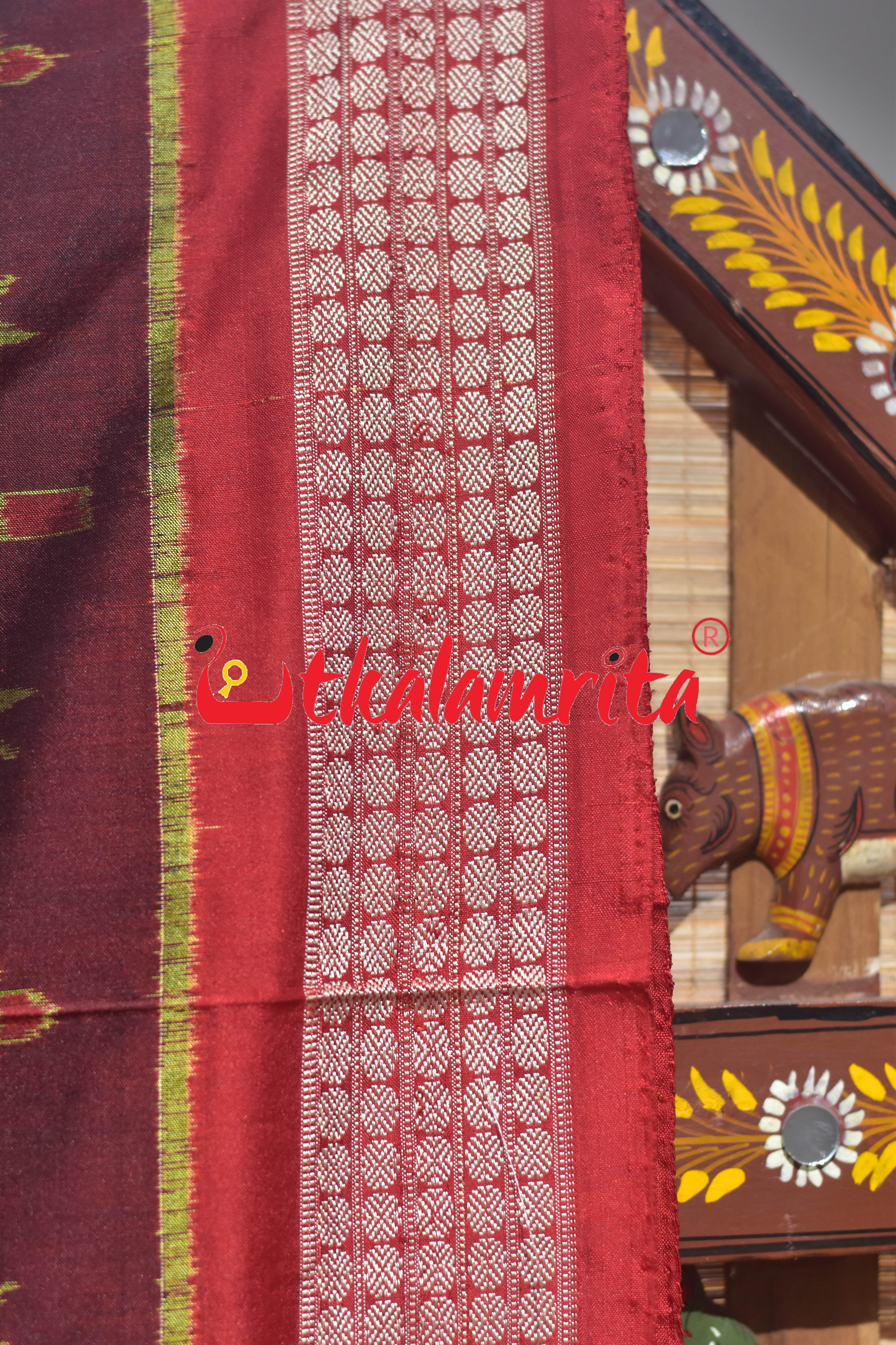 Coffee Red Konark Temple Sambalpuri Silk Saree