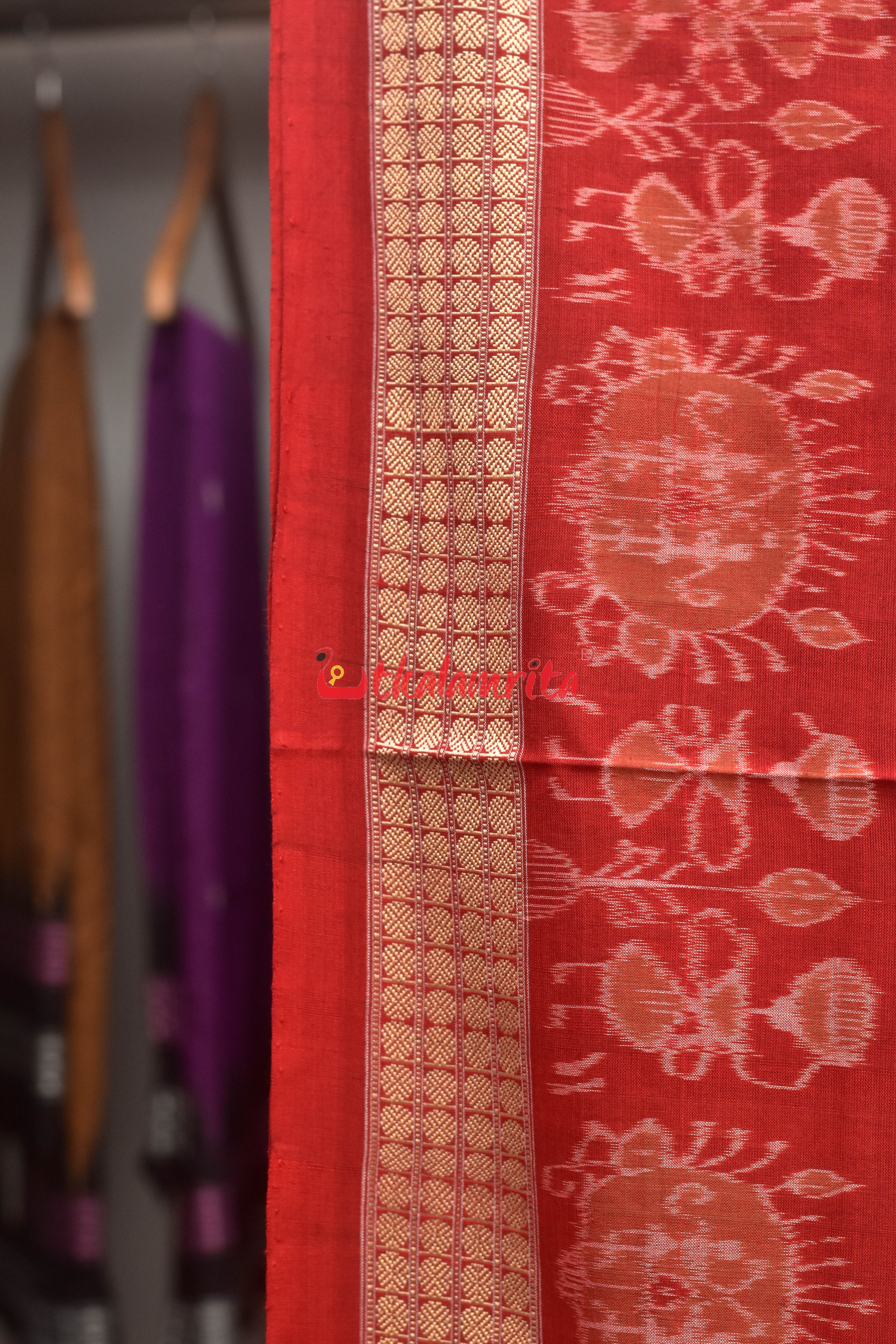 Khidi Pasapali Double Border Sambalpuri Cotton Saree