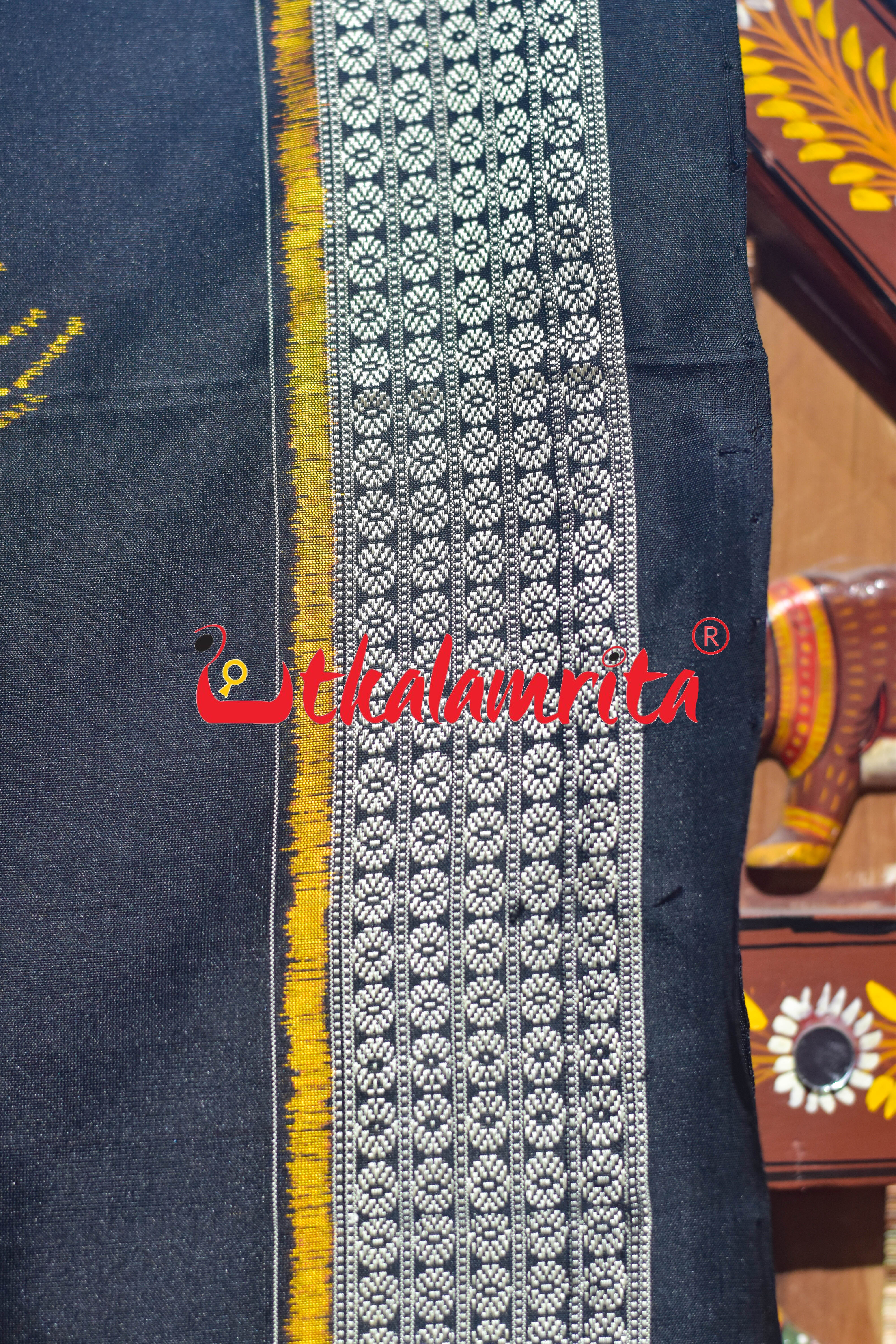 Black Golden Mayurapucha Sambalpuri Silk Saree