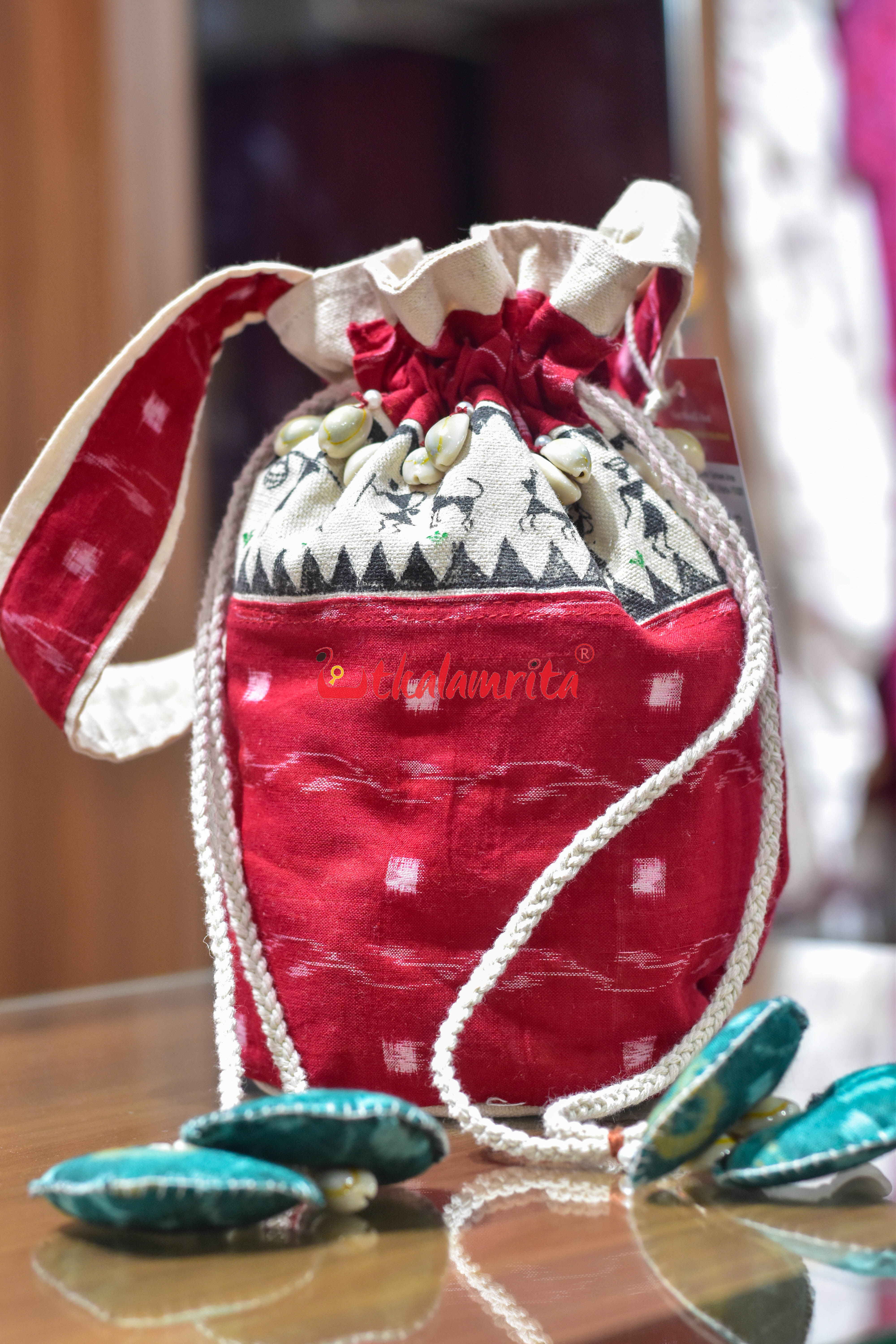 Red Lata Pasapali with Tribals Potli Bag