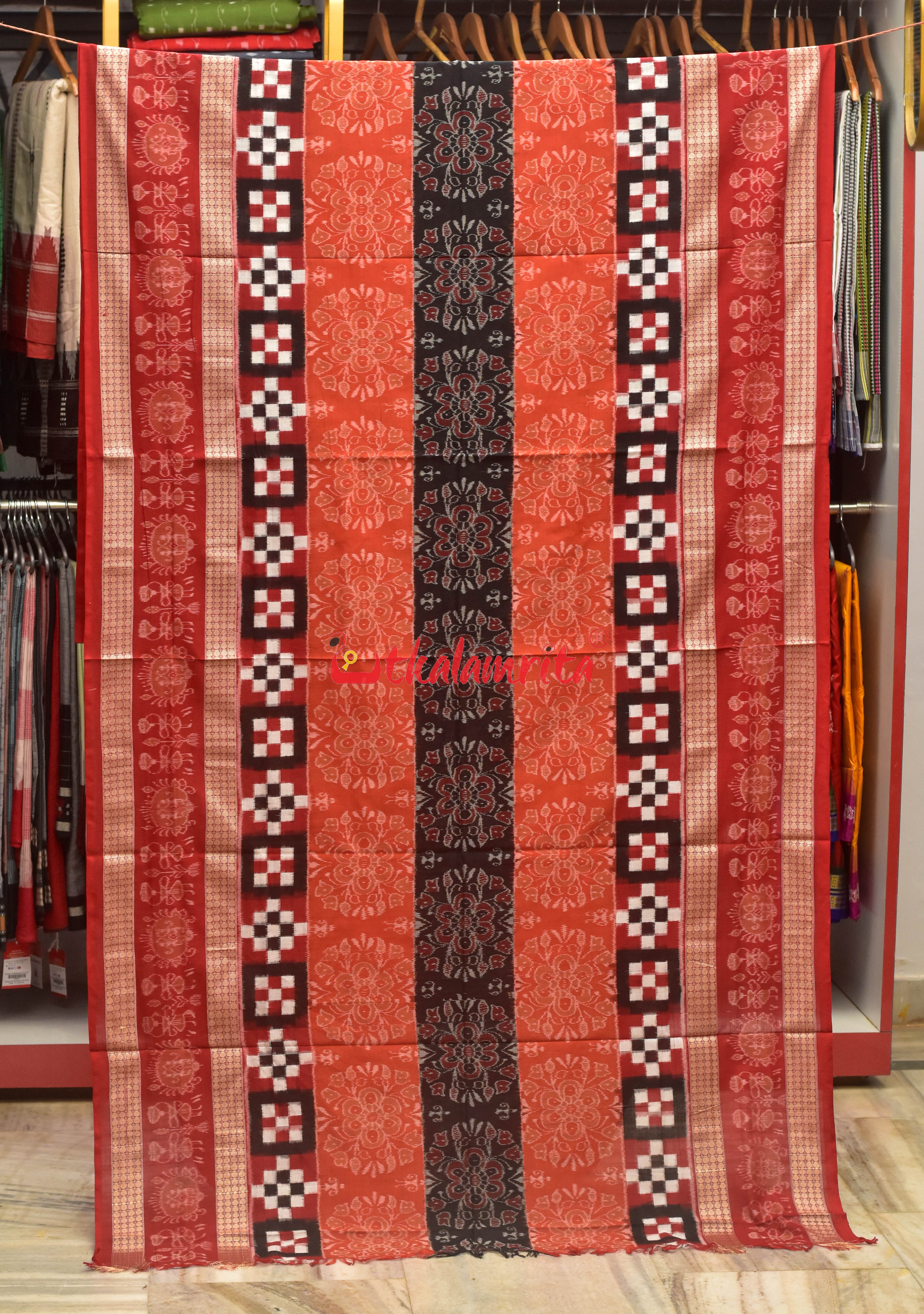 Khidi Pasapali Double Border Sambalpuri Cotton Saree