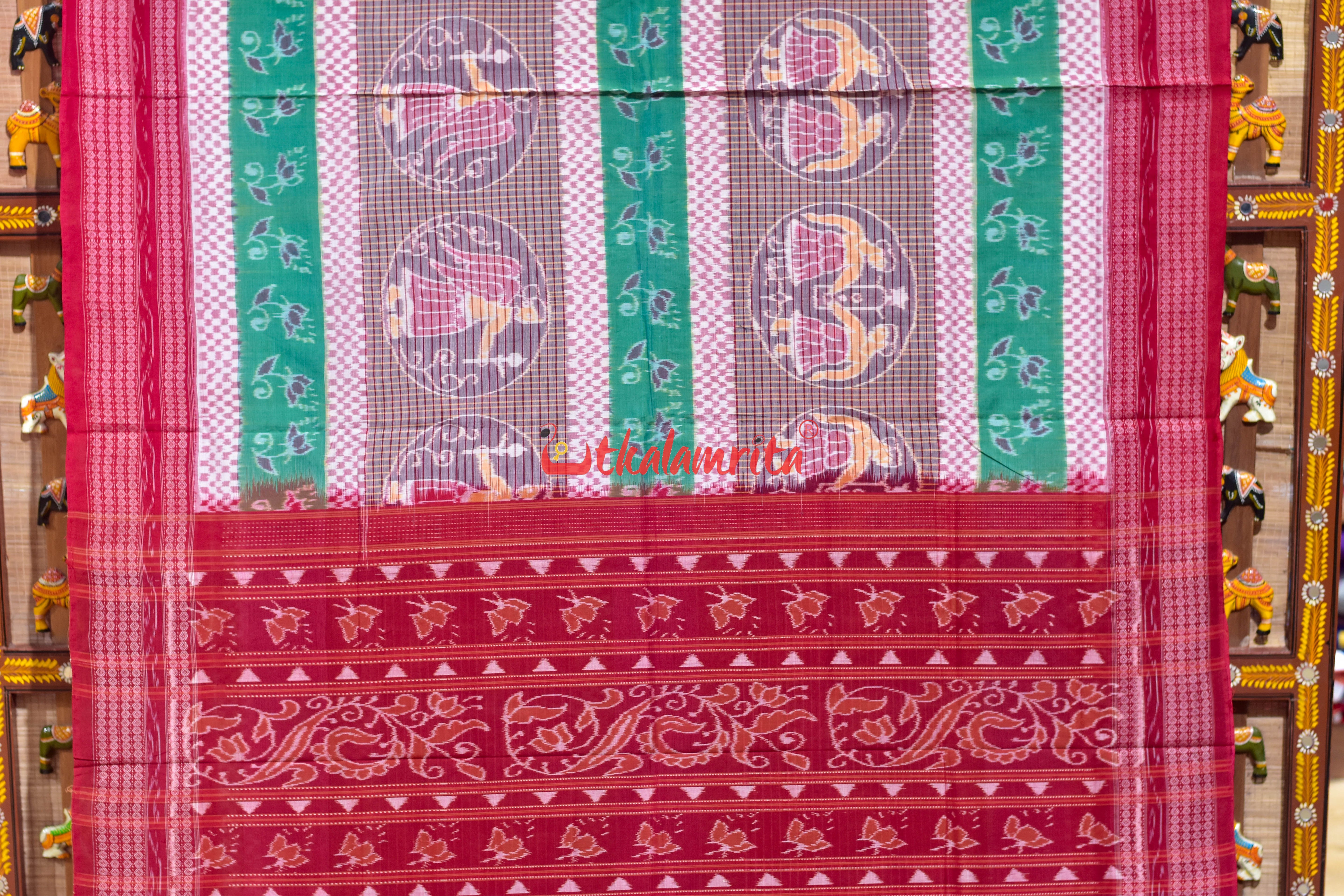 Green White Raasi Phala Sambalpuri Cotton Saree