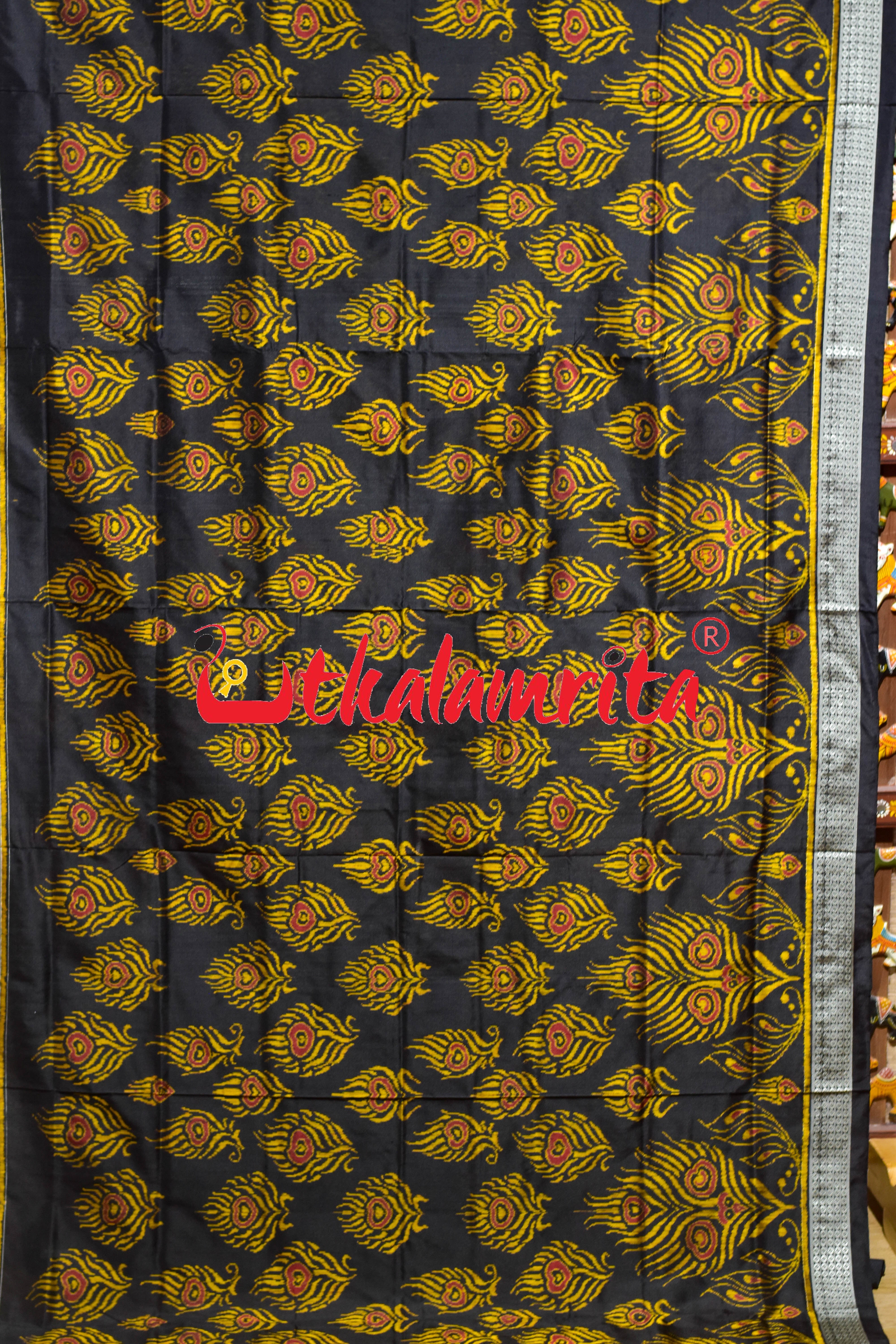 Black Golden Mayurapucha Sambalpuri Silk Saree