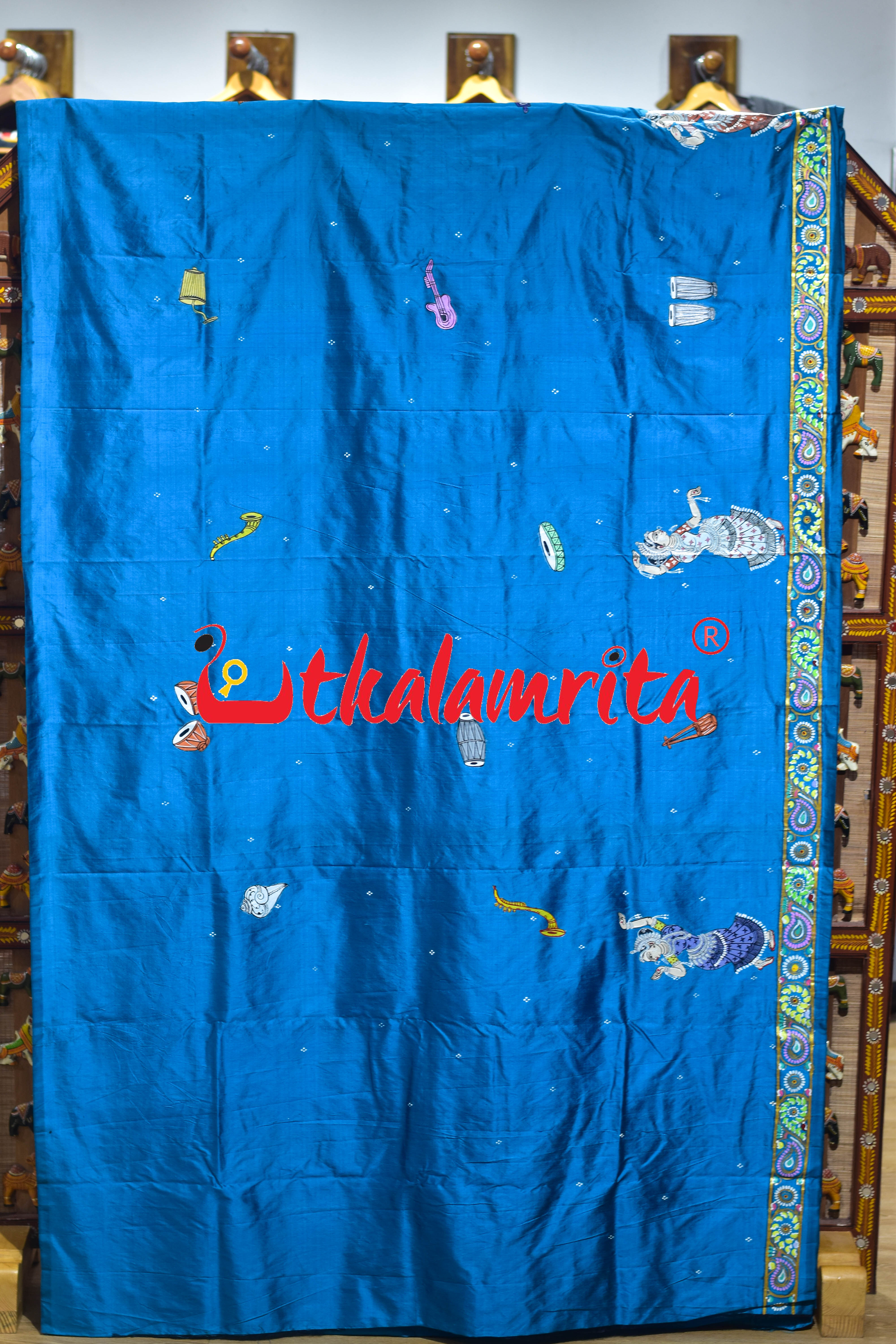 Copper Sulphate Plain Odissi Dancers Pattachitra Silk Saree