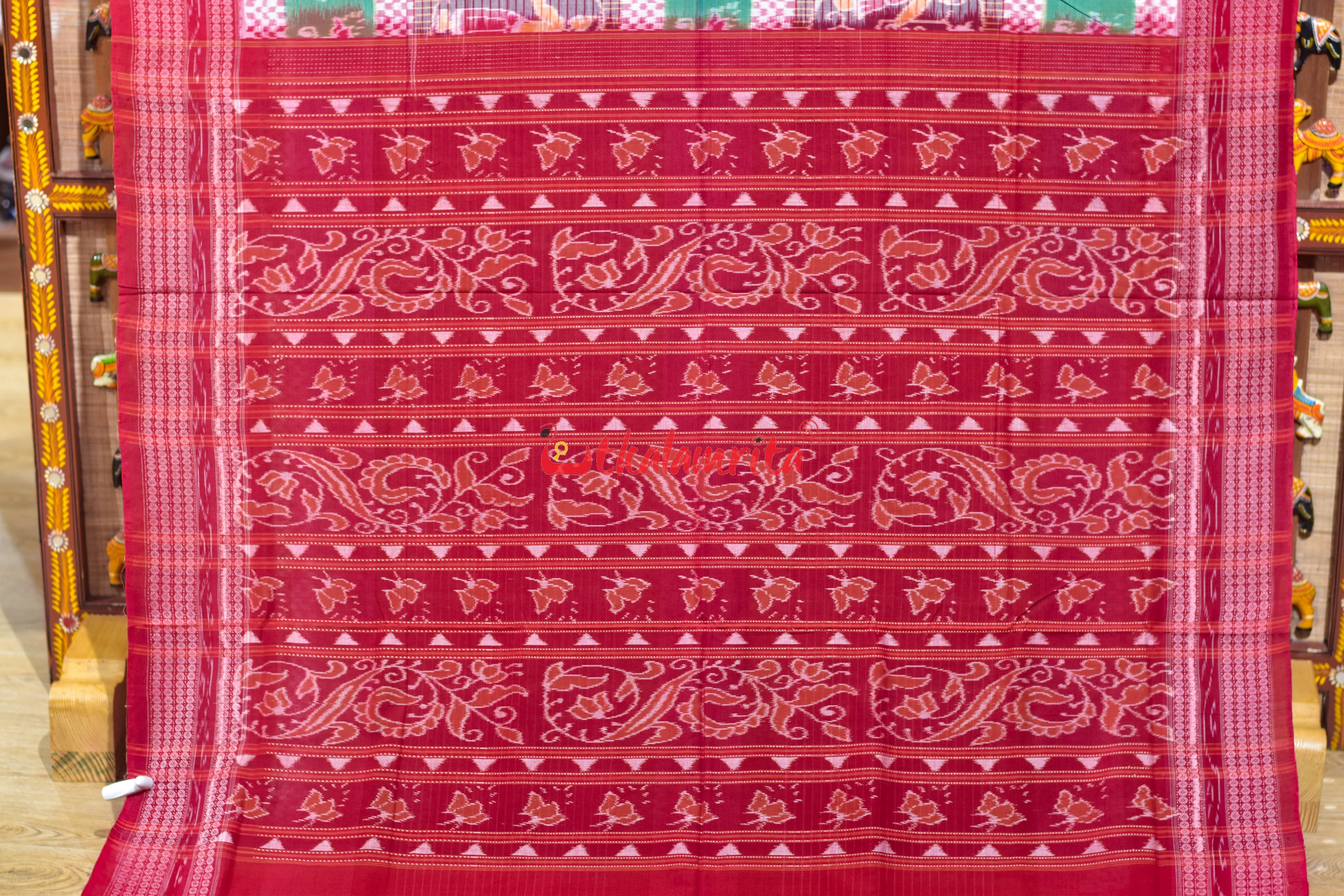 Green White Raasi Phala Sambalpuri Cotton Saree