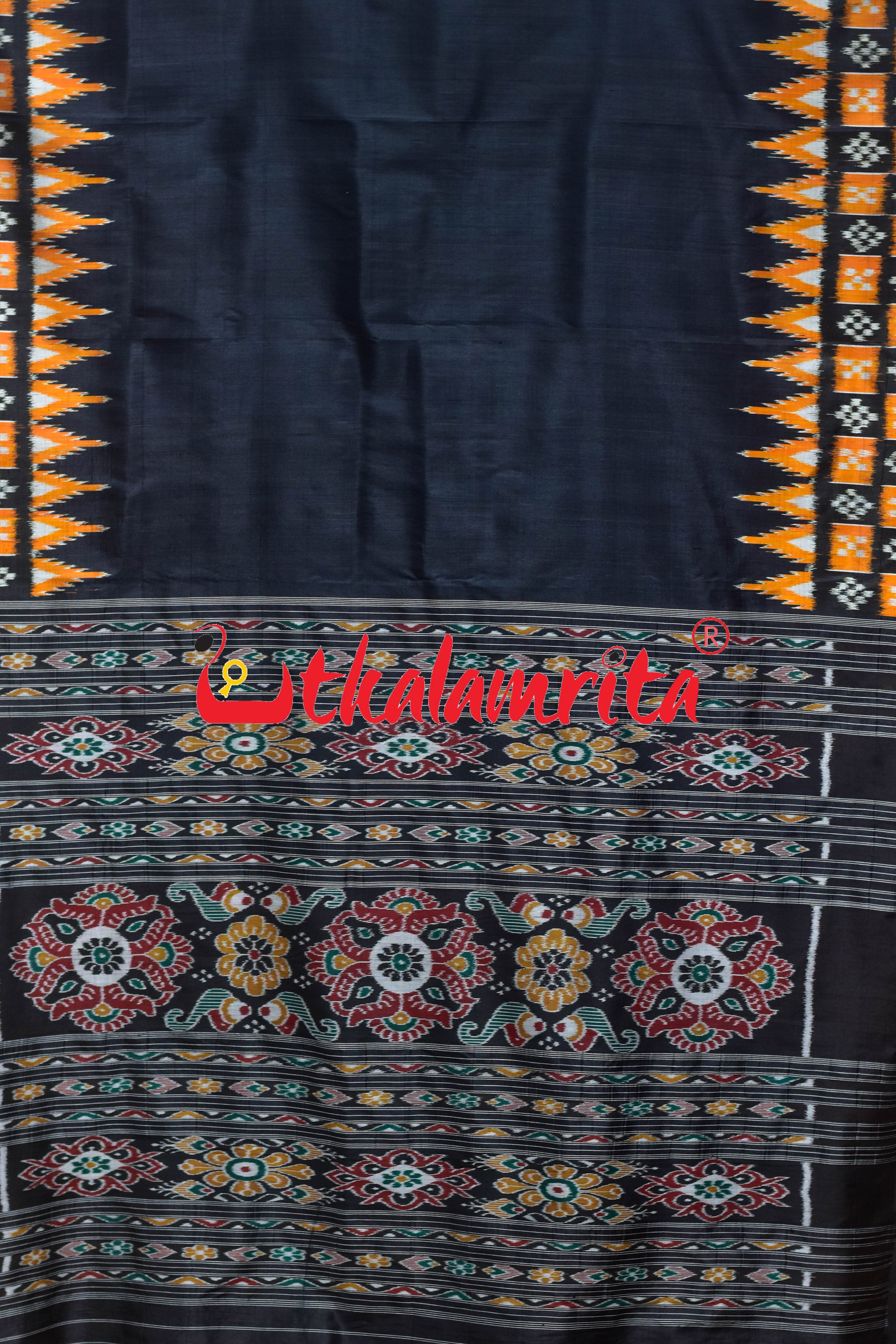 Black Orange Double Pasapali Border Scot Khandua Silk Saree
