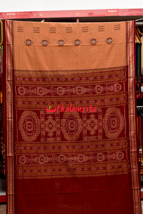 Biscuit Maroon Pentagon Bomkai Cotton Saree