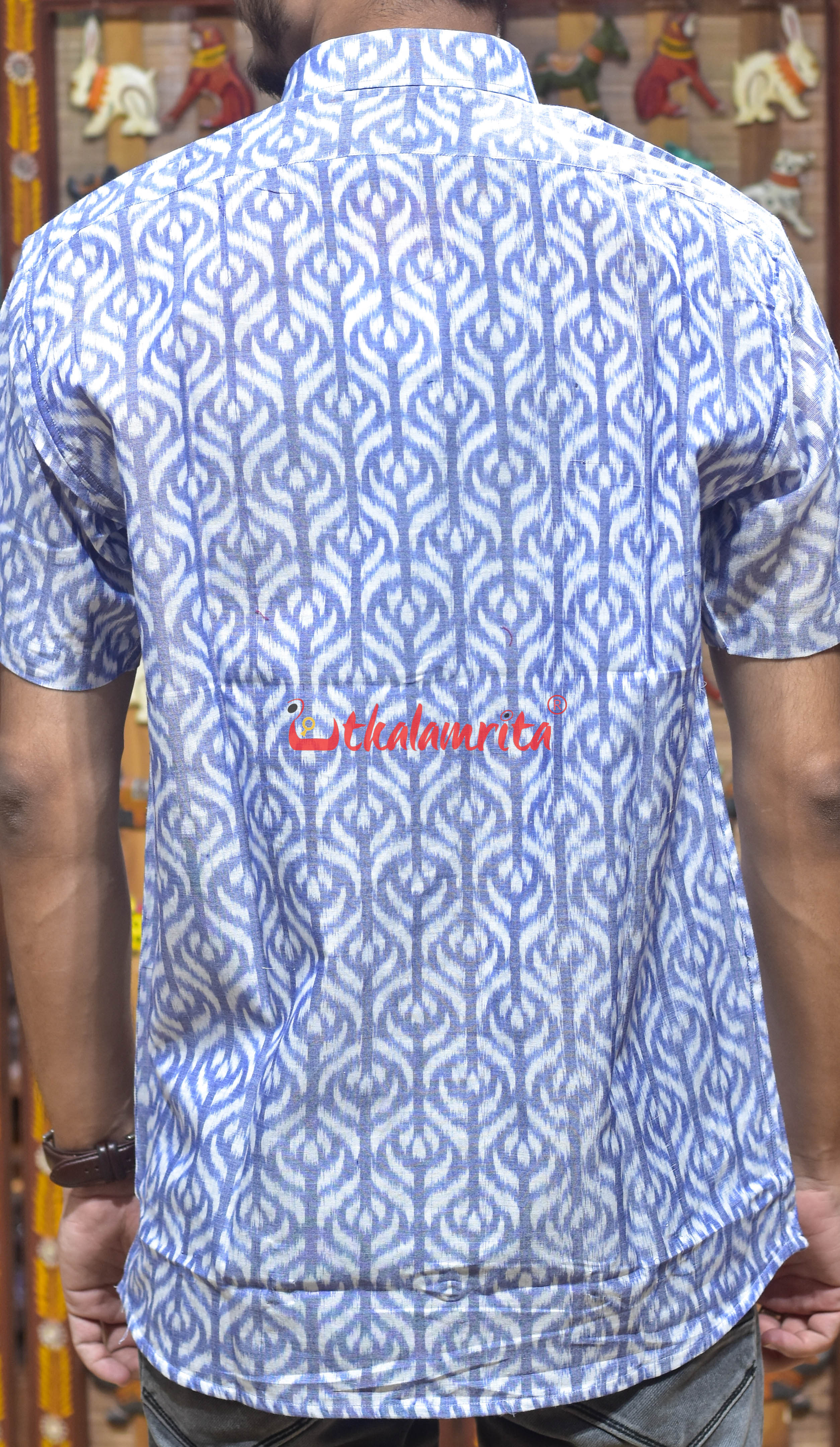 White Blue with Flowers (Men's Half Shirt)