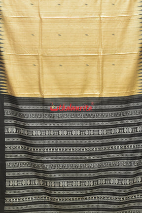 Natural Black Flower Border Jaala Anchal Tussar Saree