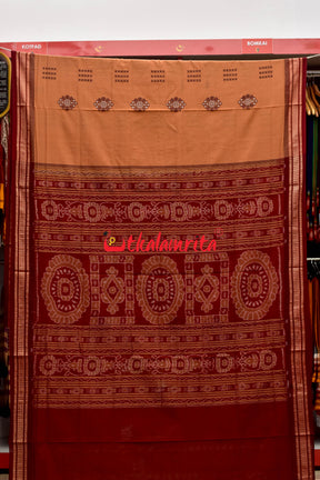 Biscuit Maroon Pentagon Bomkai Cotton Saree