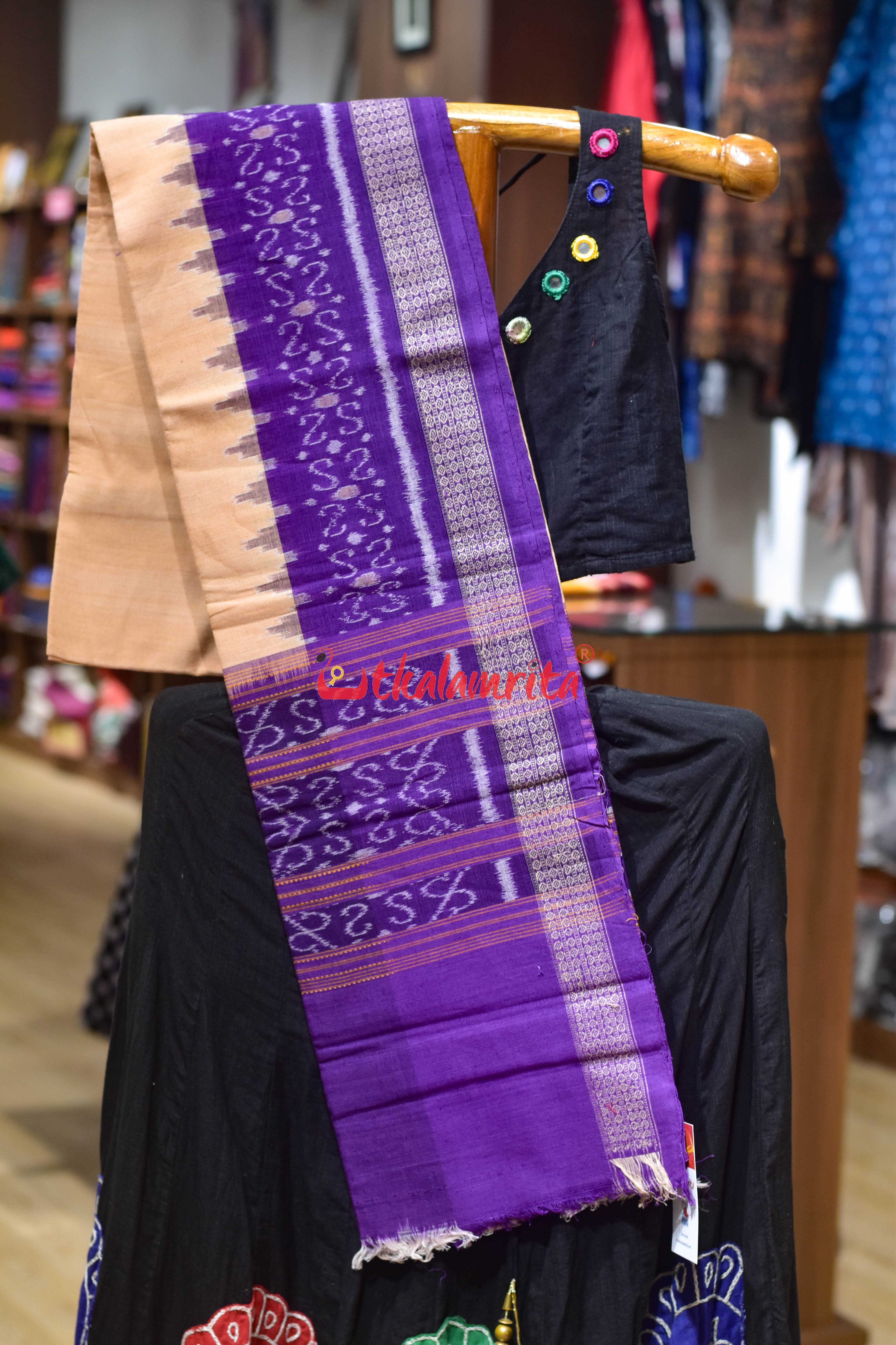 Cream Purple Flower Bandha Cotton (Dupatta)
