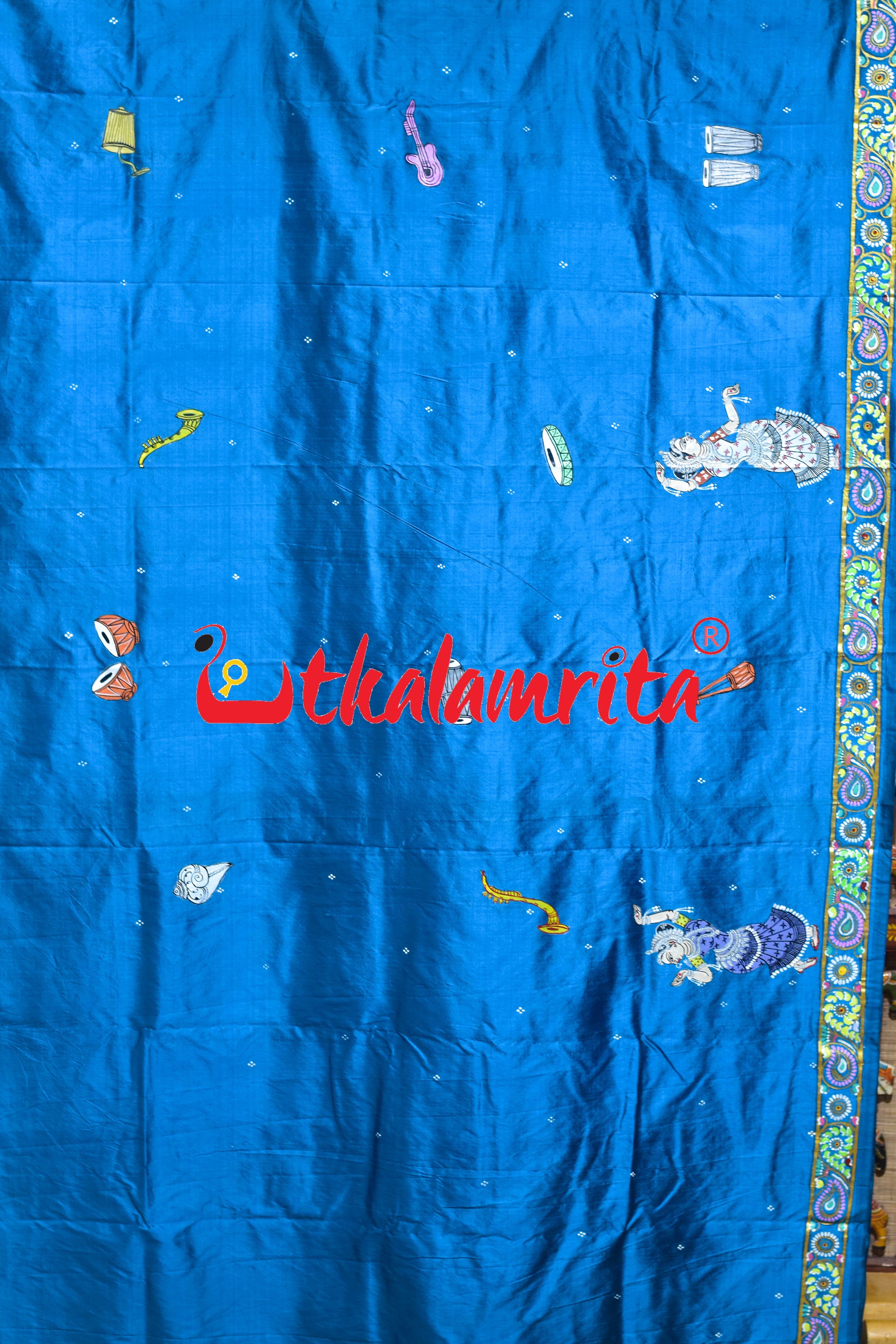 Copper Sulphate Plain Odissi Dancers Pattachitra Silk Saree