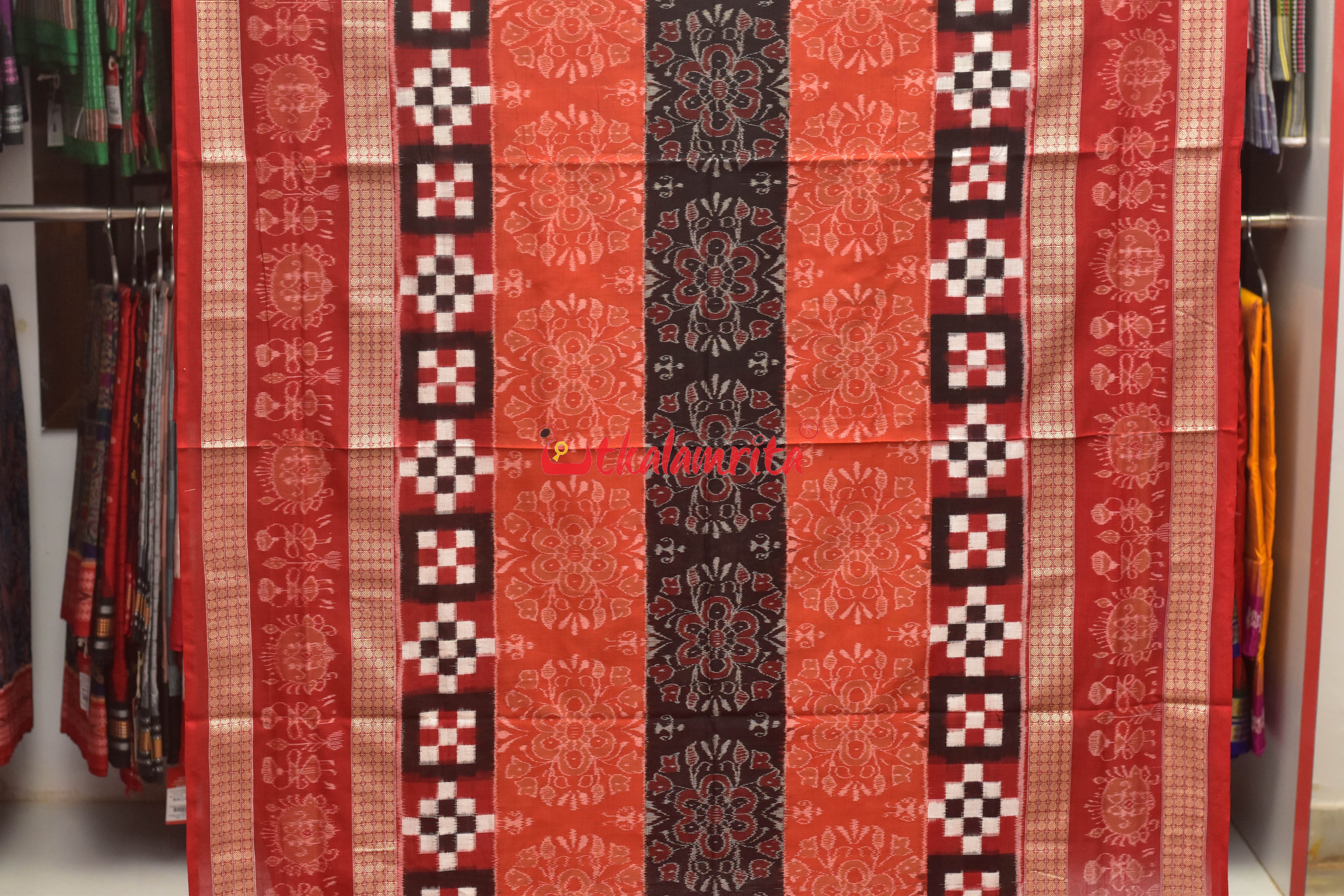 Khidi Pasapali Double Border Sambalpuri Cotton Saree