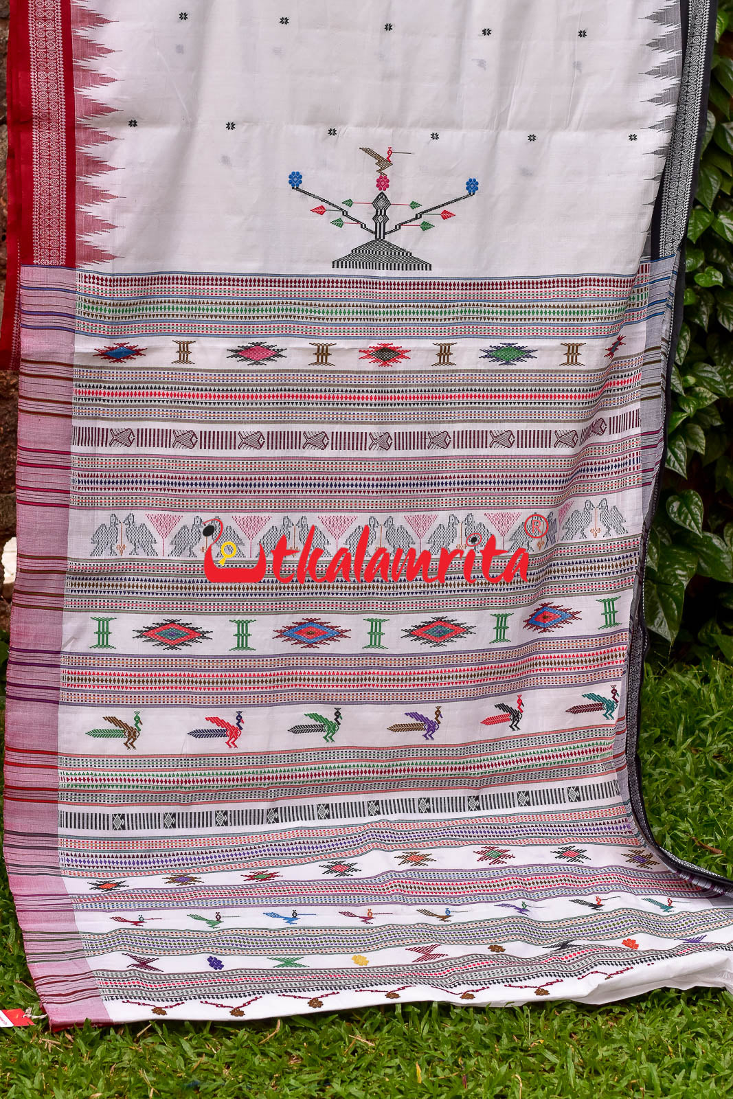 White Ganga Jamuna Original Ganjam Bomkai Saree