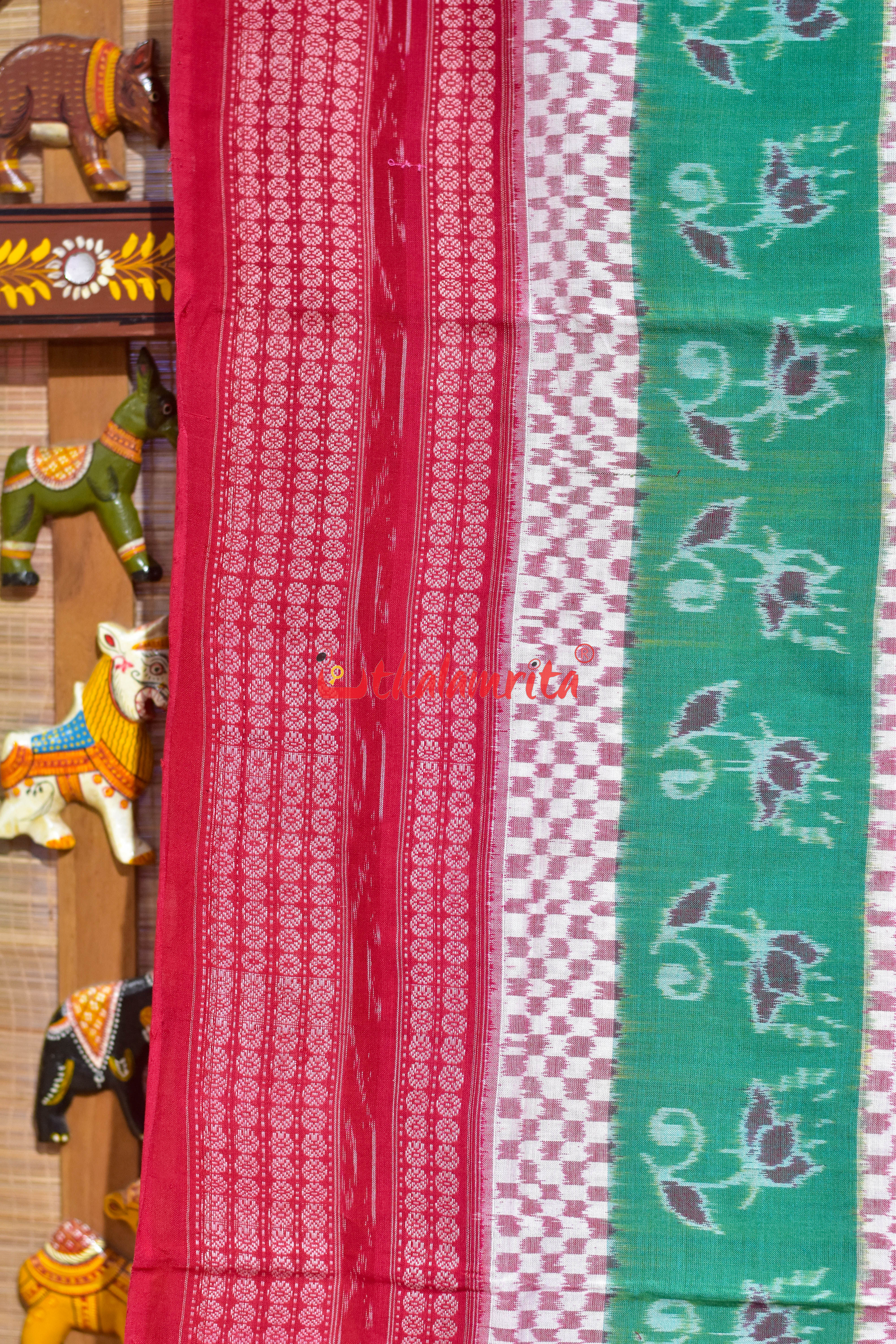 Green White Raasi Phala Sambalpuri Cotton Saree