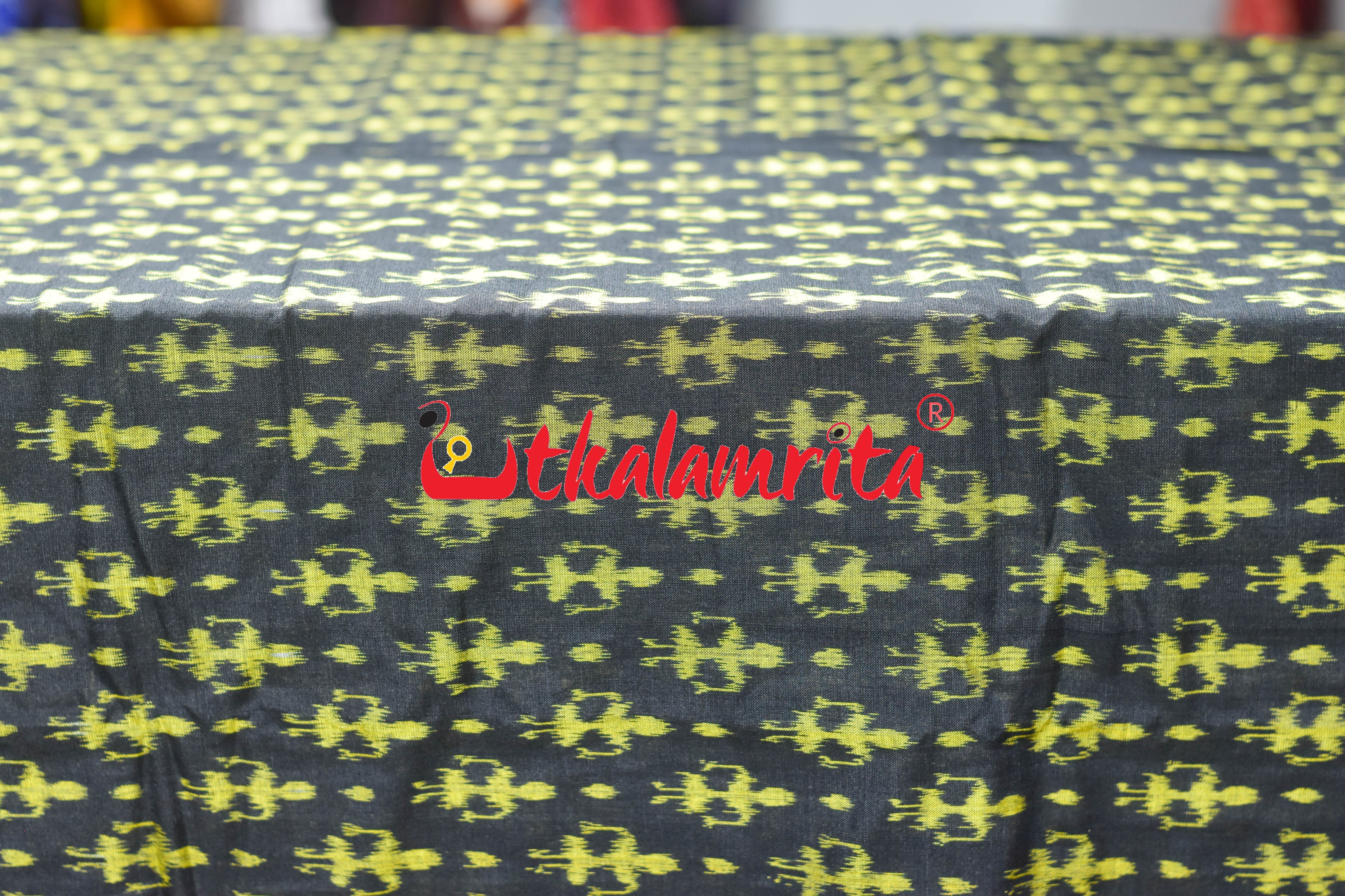 Black Yellow Standing Tribals Sambalpuri Cotton (Fabric)
