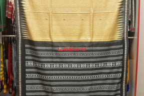 Natural Black Flower Border Jaala Anchal Tussar Saree