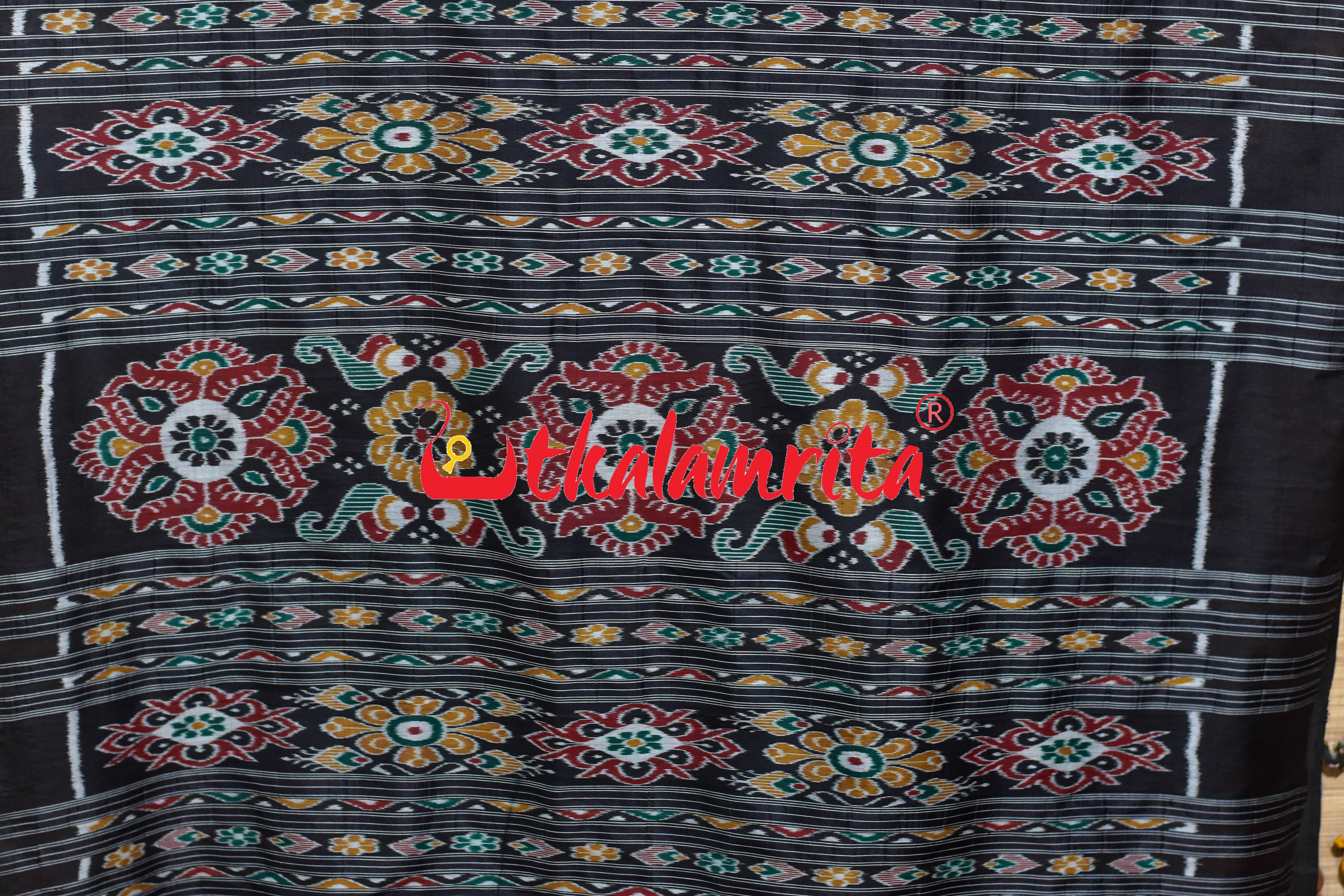 Black Orange Double Pasapali Border Scot Khandua Silk Saree