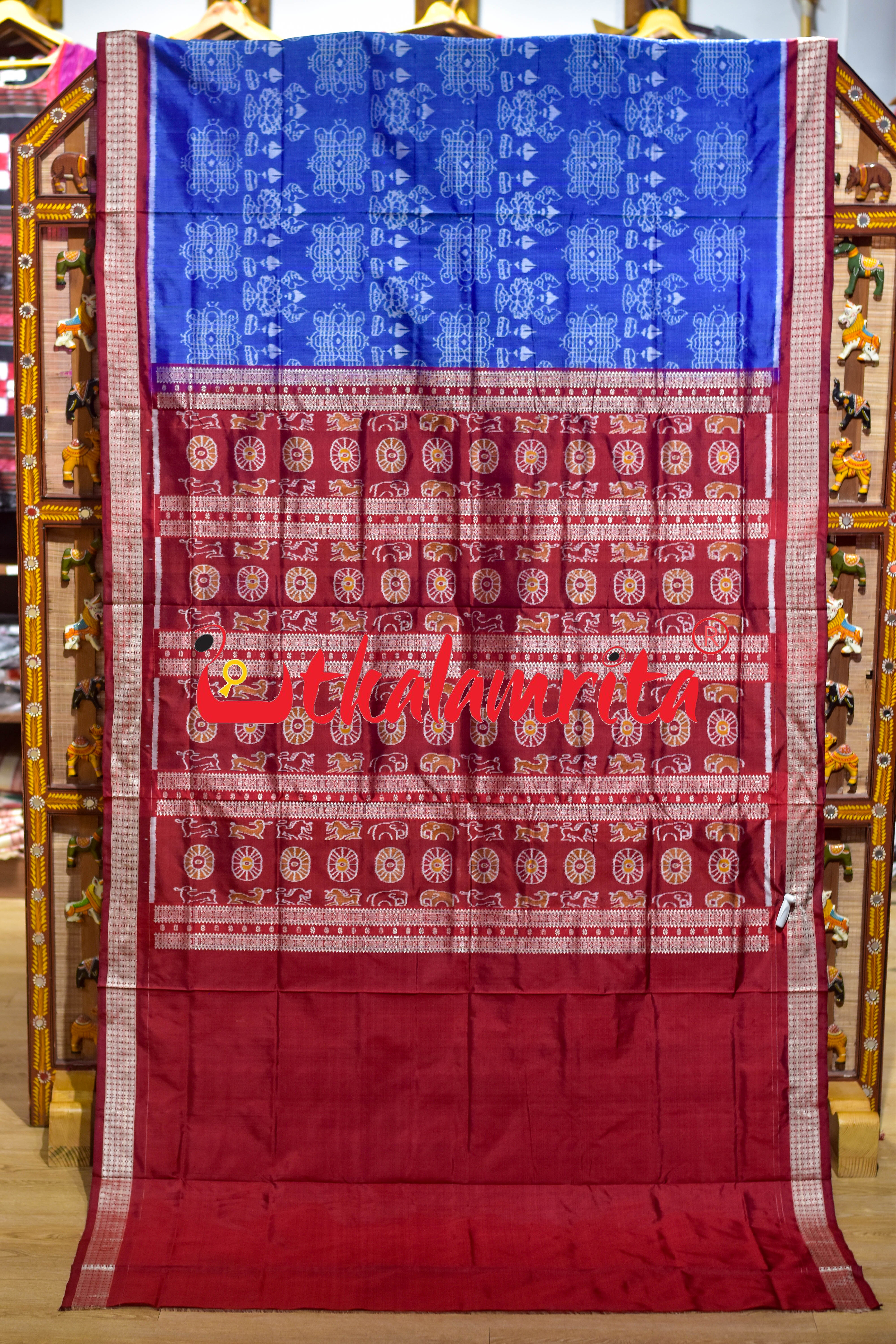 Blue Laxmi Pada Sambalpuri Silk Saree