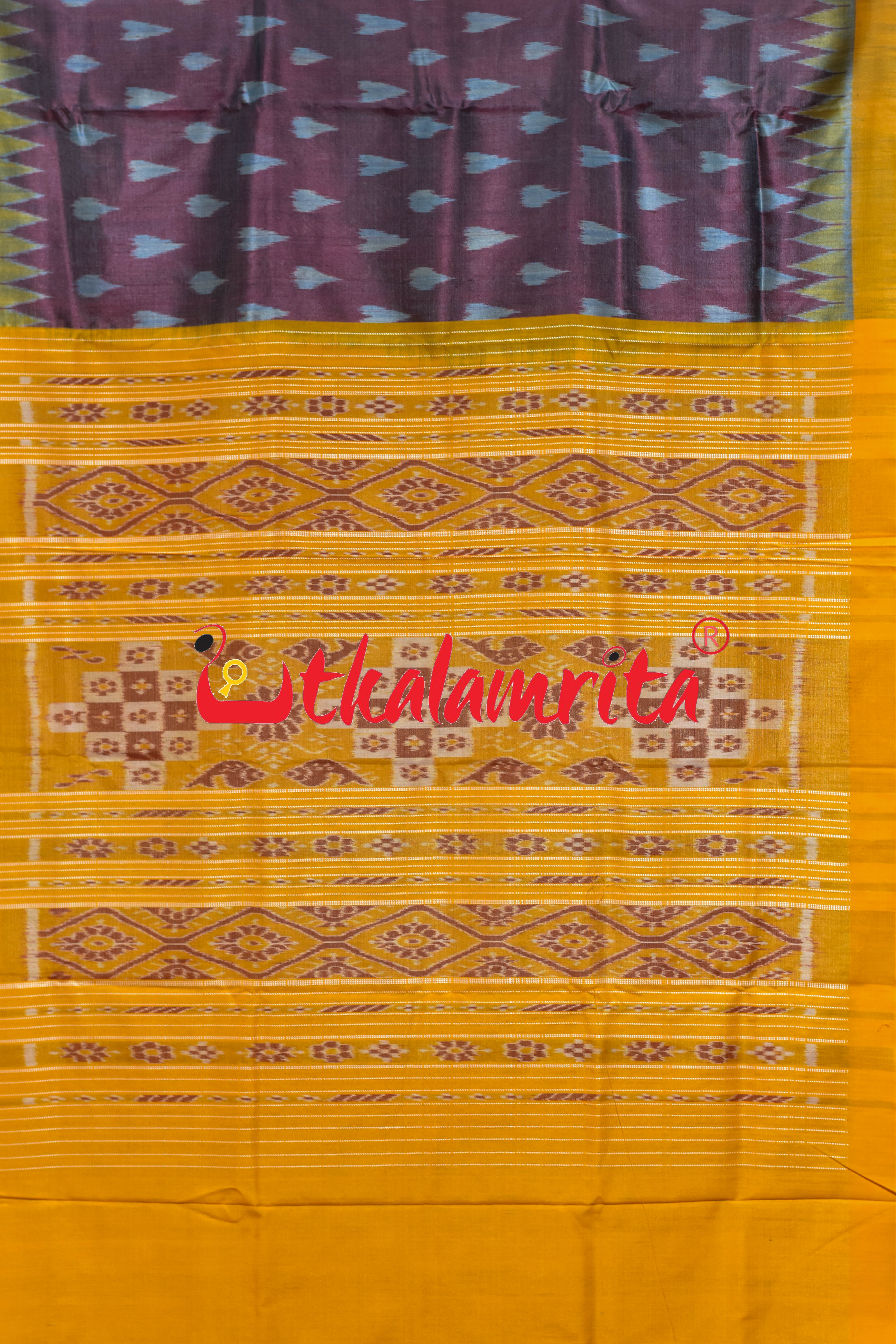 Maroon Yellow Dual Shade Body Ikat Gopalpur Tussar Silk Saree