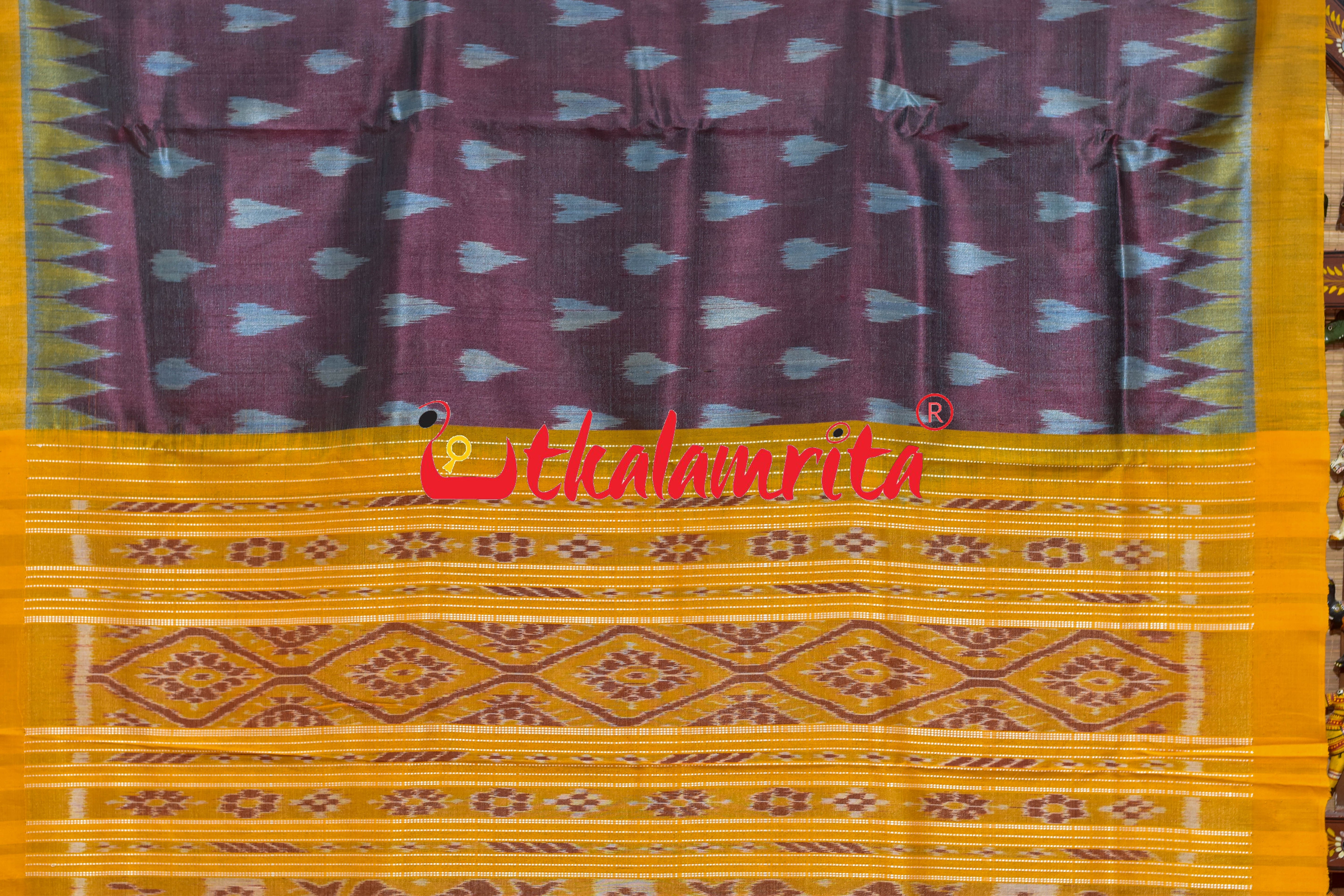 Maroon Yellow Dual Shade Body Ikat Gopalpur Tussar Silk Saree