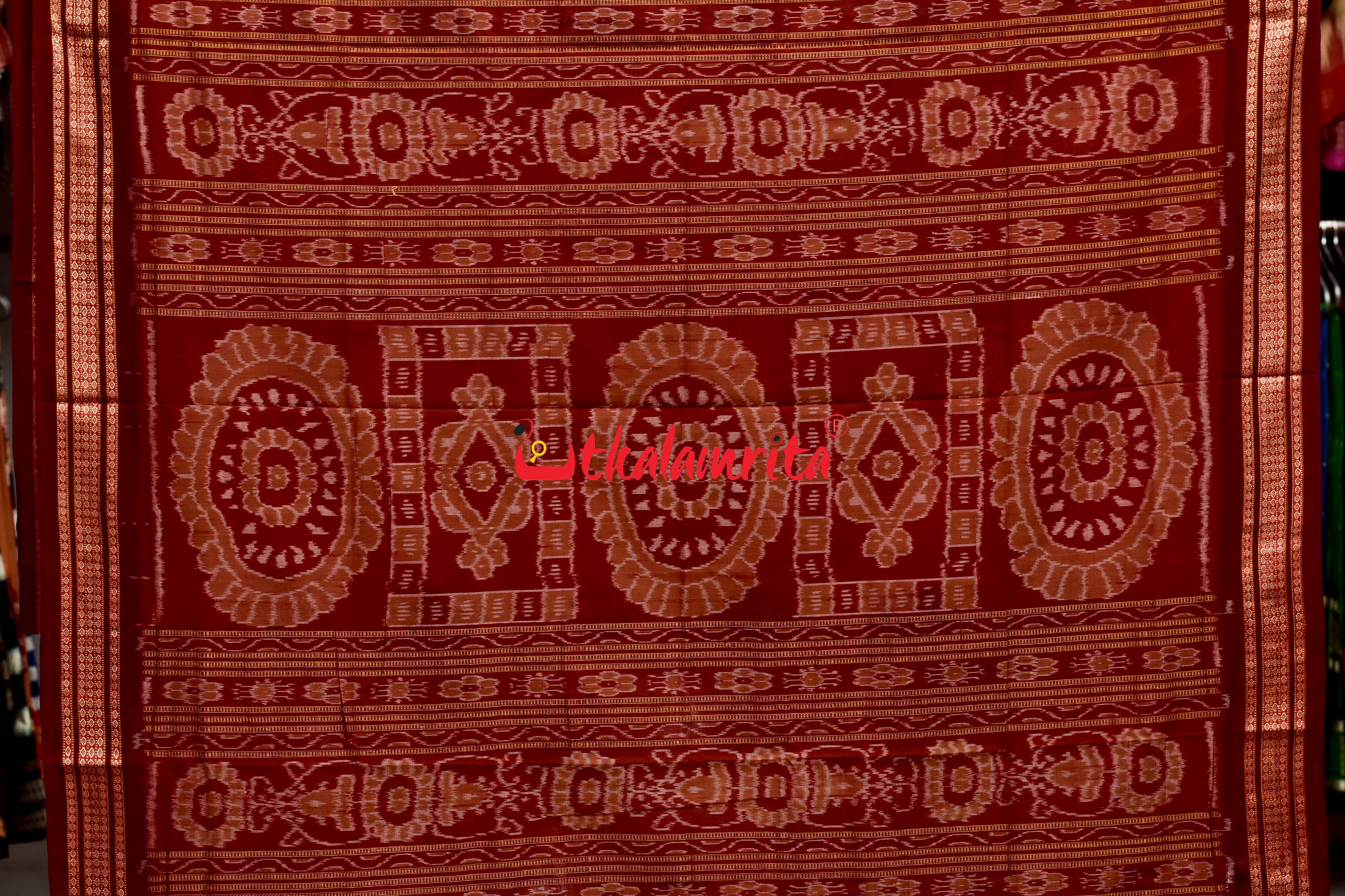 Biscuit Maroon Pentagon Bomkai Cotton Saree