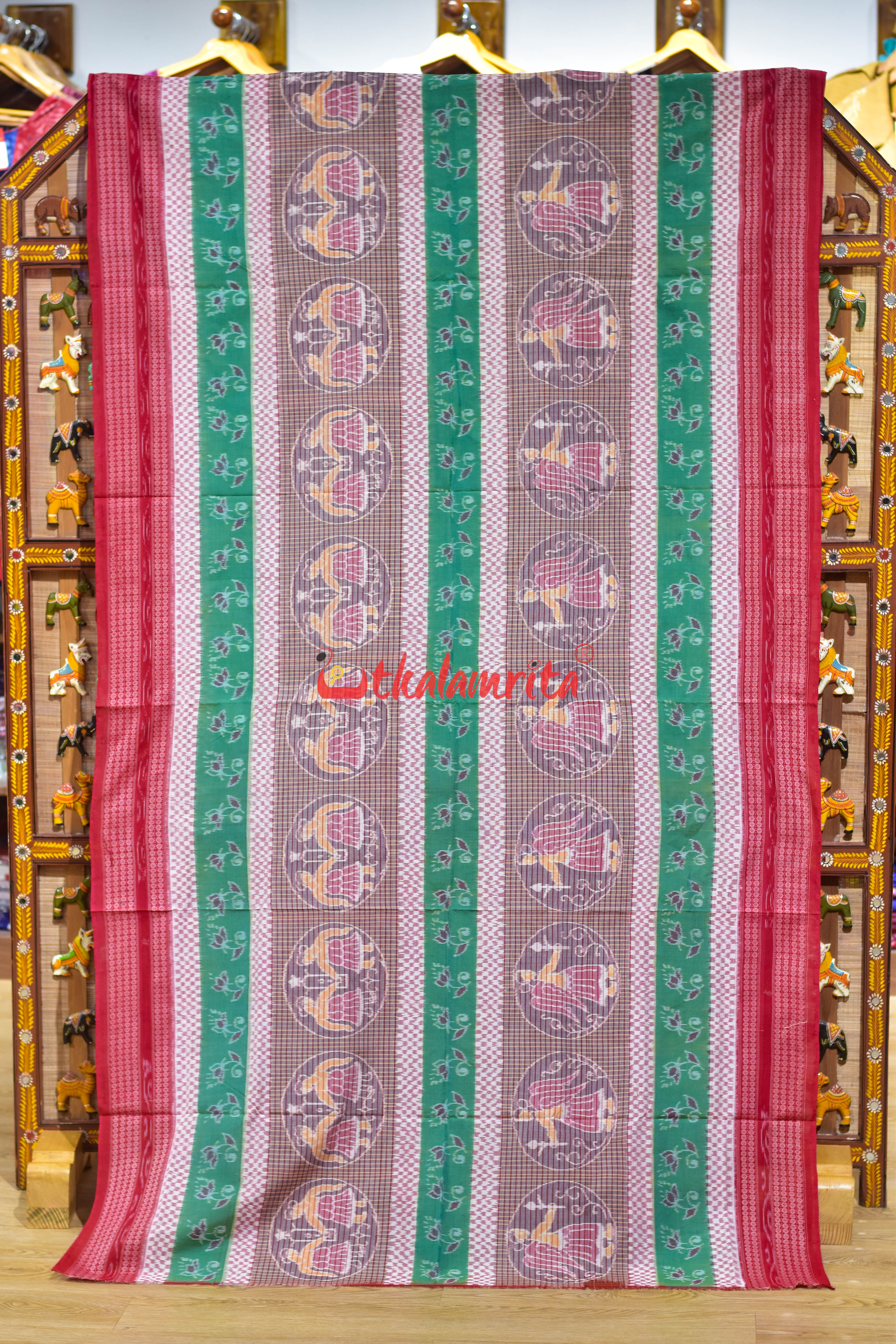 Green White Raasi Phala Sambalpuri Cotton Saree