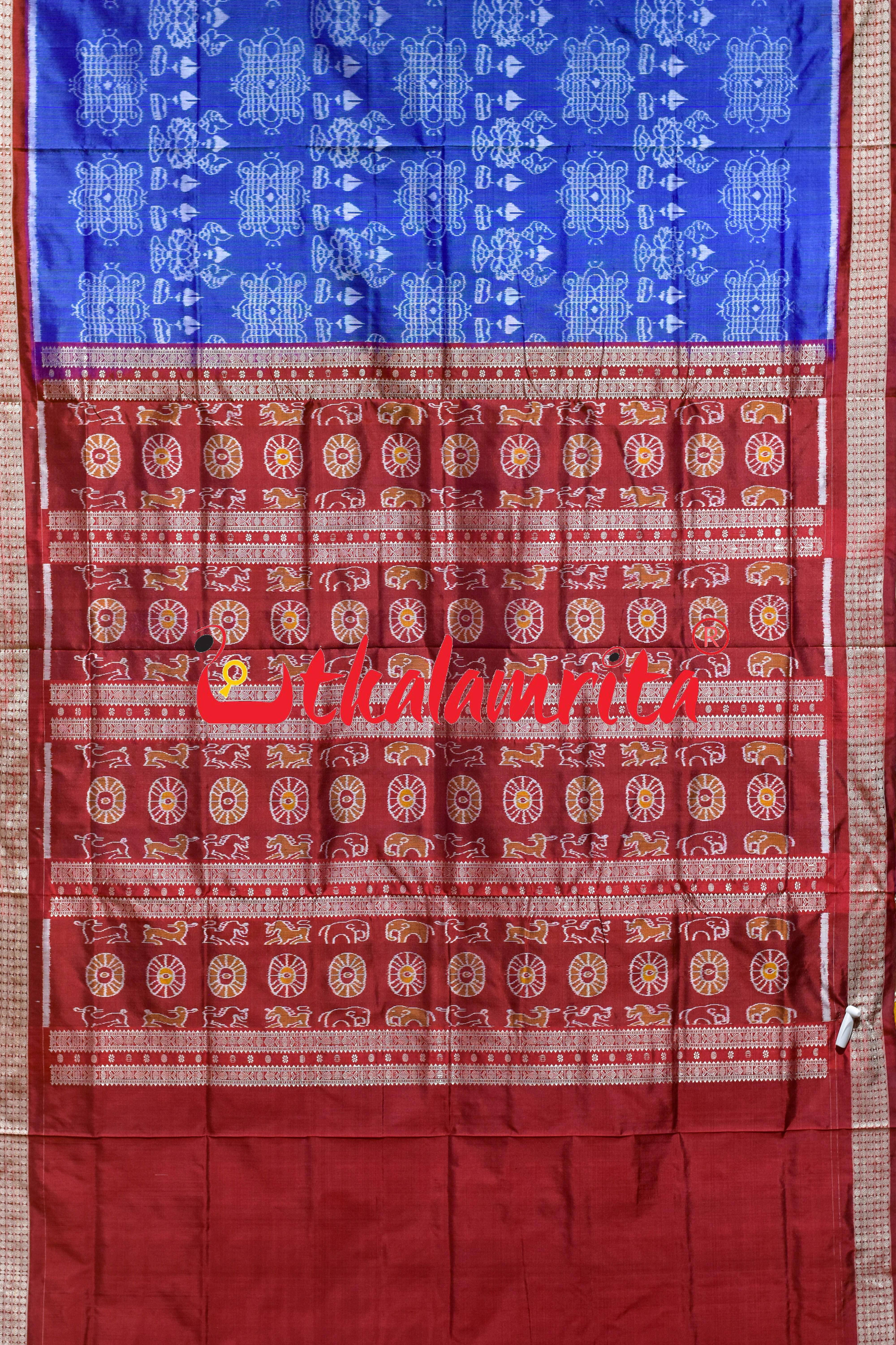 Blue Laxmi Pada Sambalpuri Silk Saree