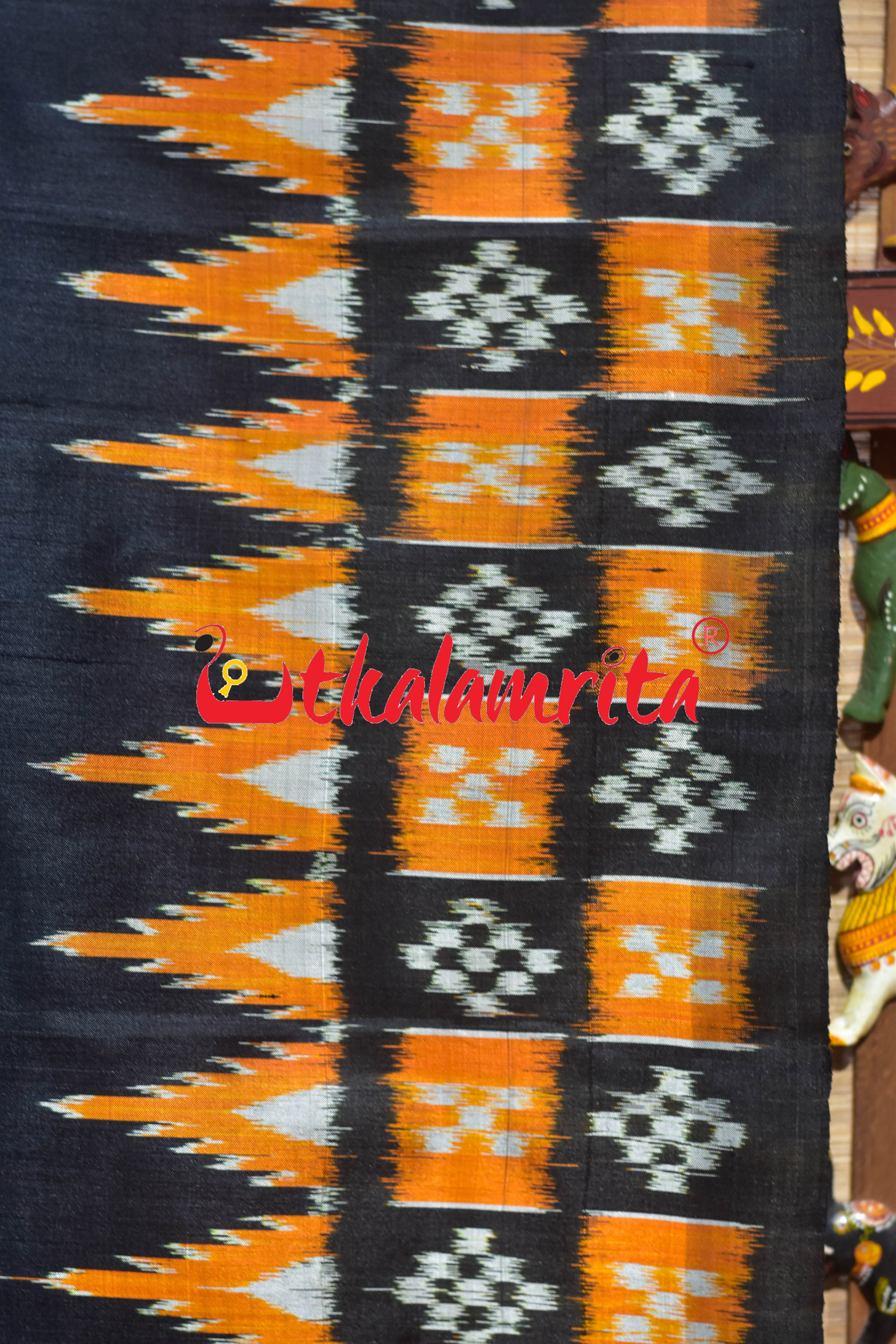 Black Orange Double Pasapali Border Scot Khandua Silk Saree