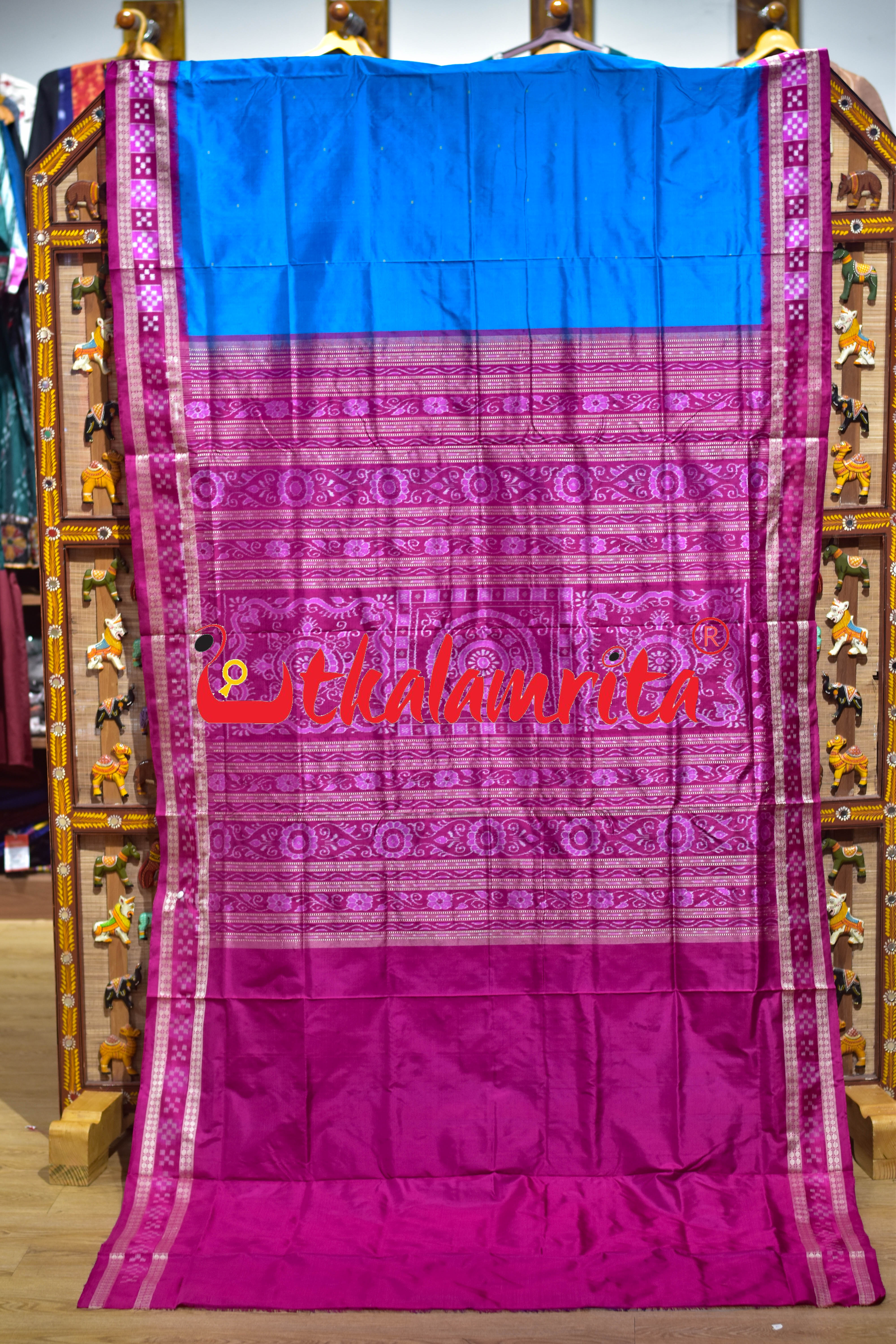 Blue Dhadi Pasapali Bandha Anchal Sambalpuri Silk Saree