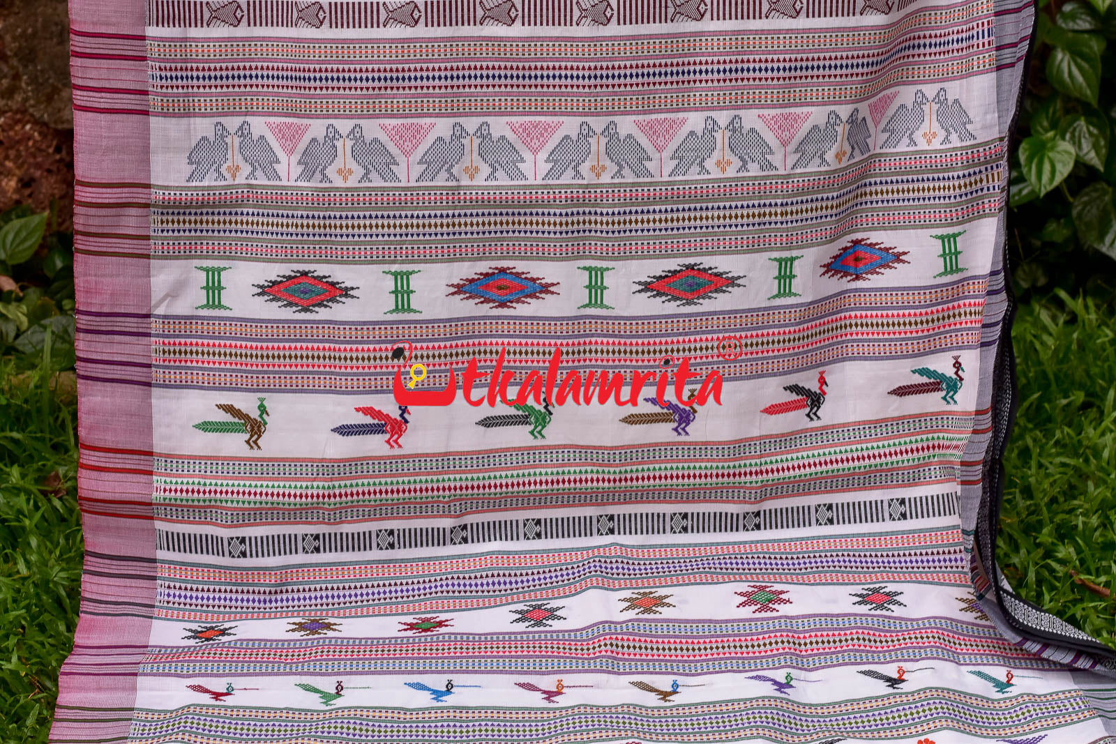 White Ganga Jamuna Original Ganjam Bomkai Saree