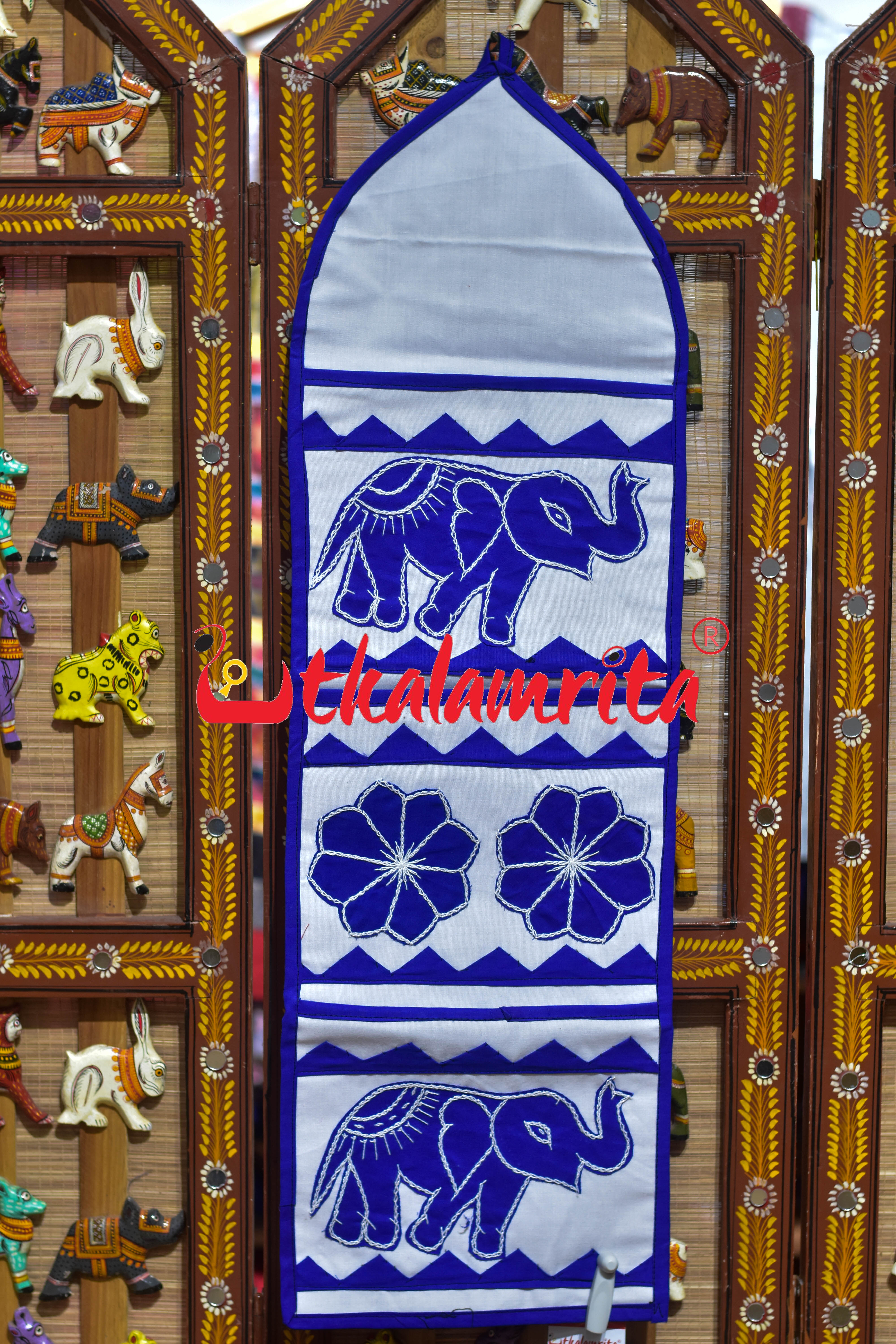 White Blue Double Elephant Pipli Applique Letter Box