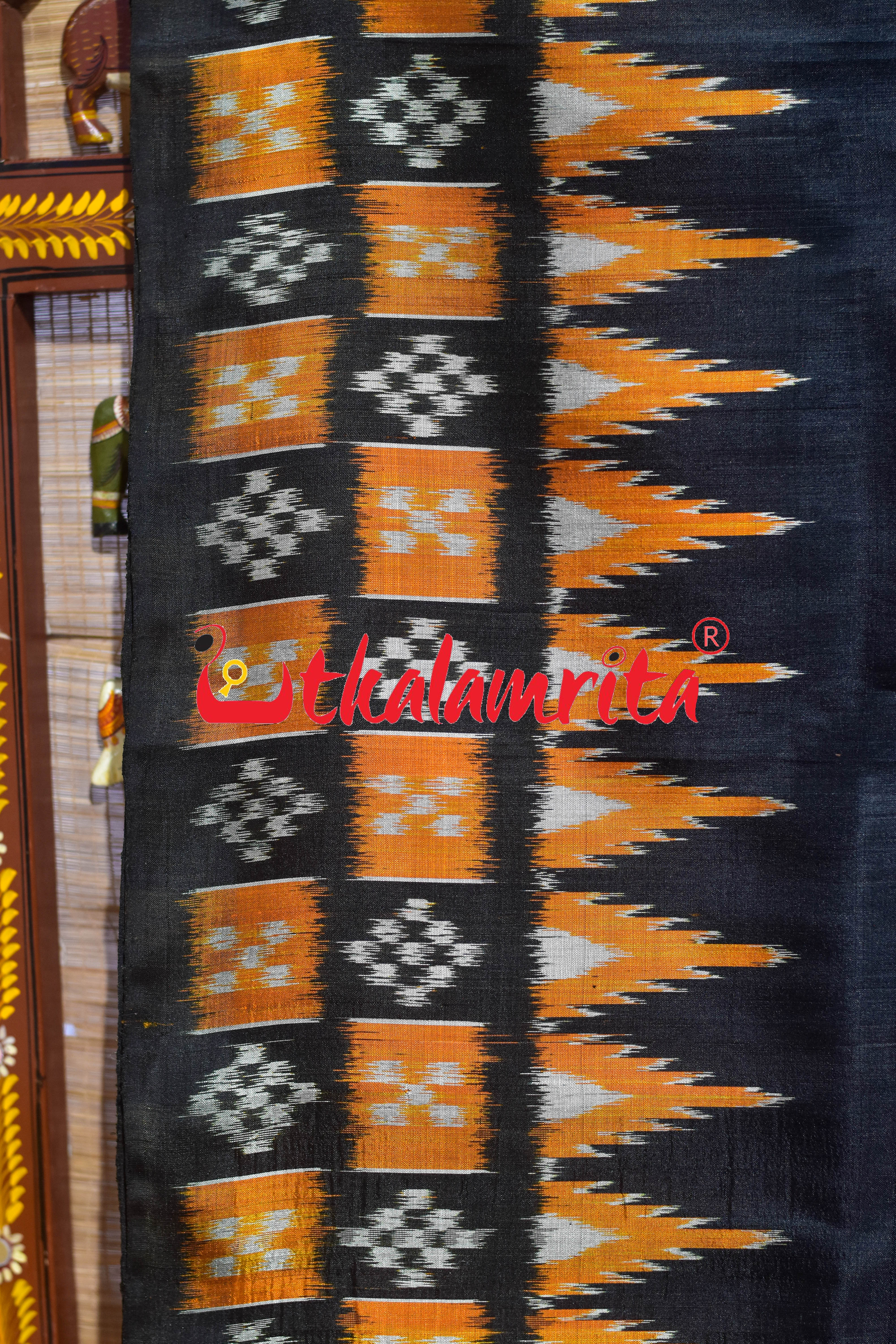 Black Orange Double Pasapali Border Scot Khandua Silk Saree