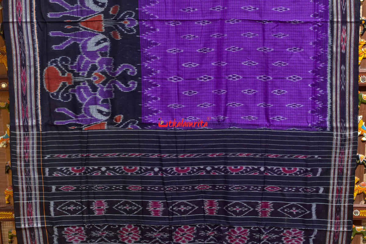 Dual Haathi Purple black Khandua Cotton Saree