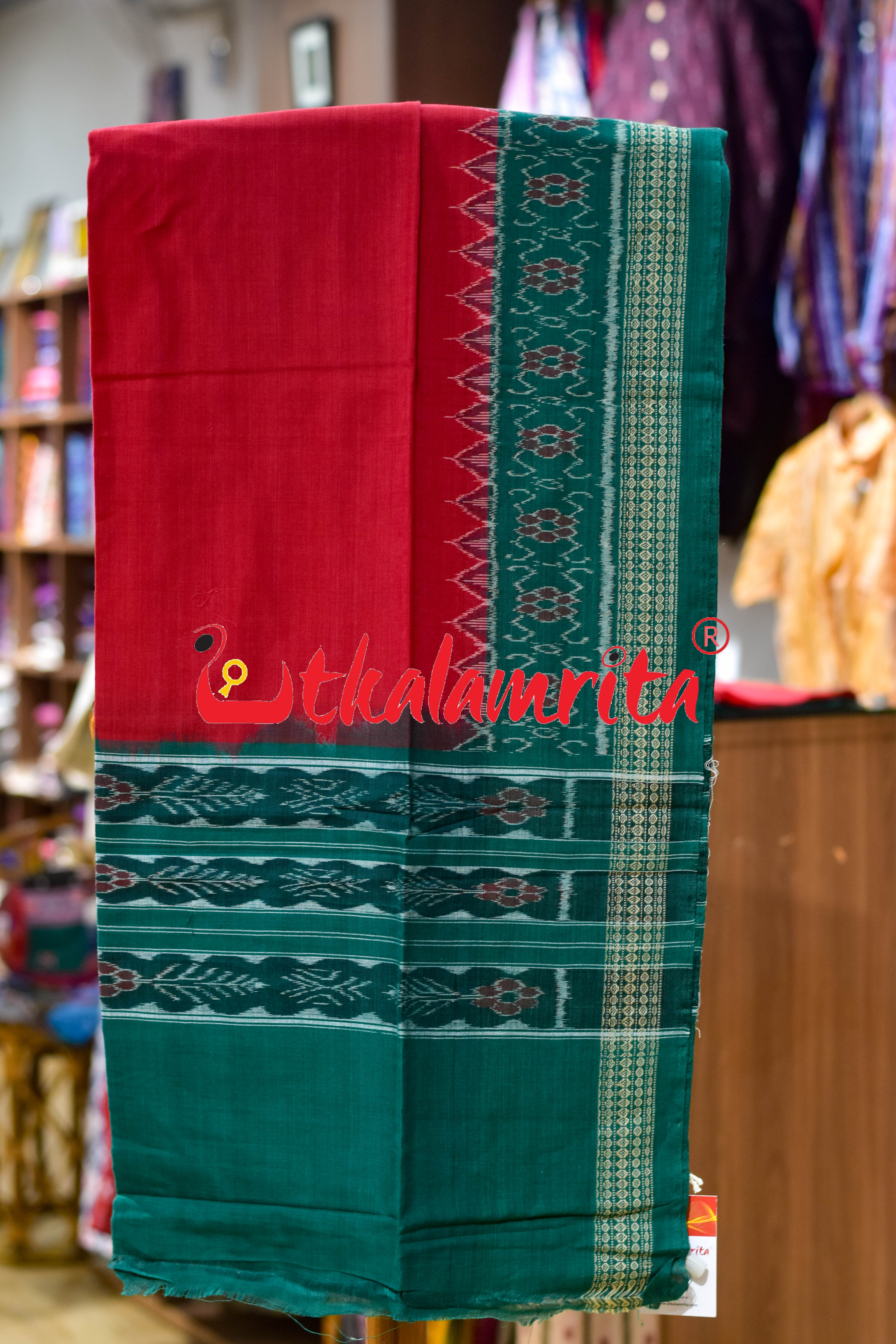 Green Red S Bandha Sambalpuri Dress Set