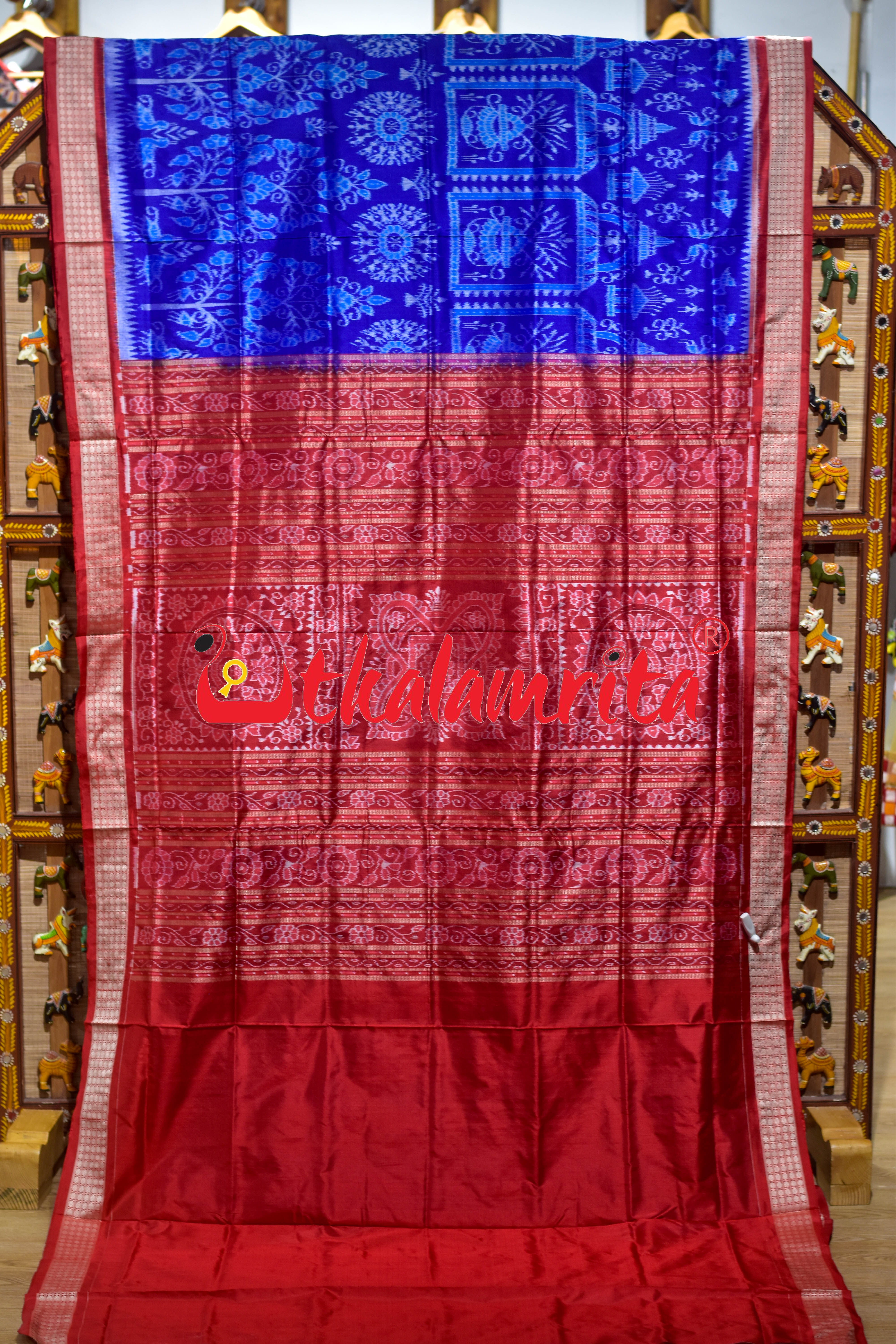 Kalasa Gachha Blue Red Sambalpuri Silk Saree