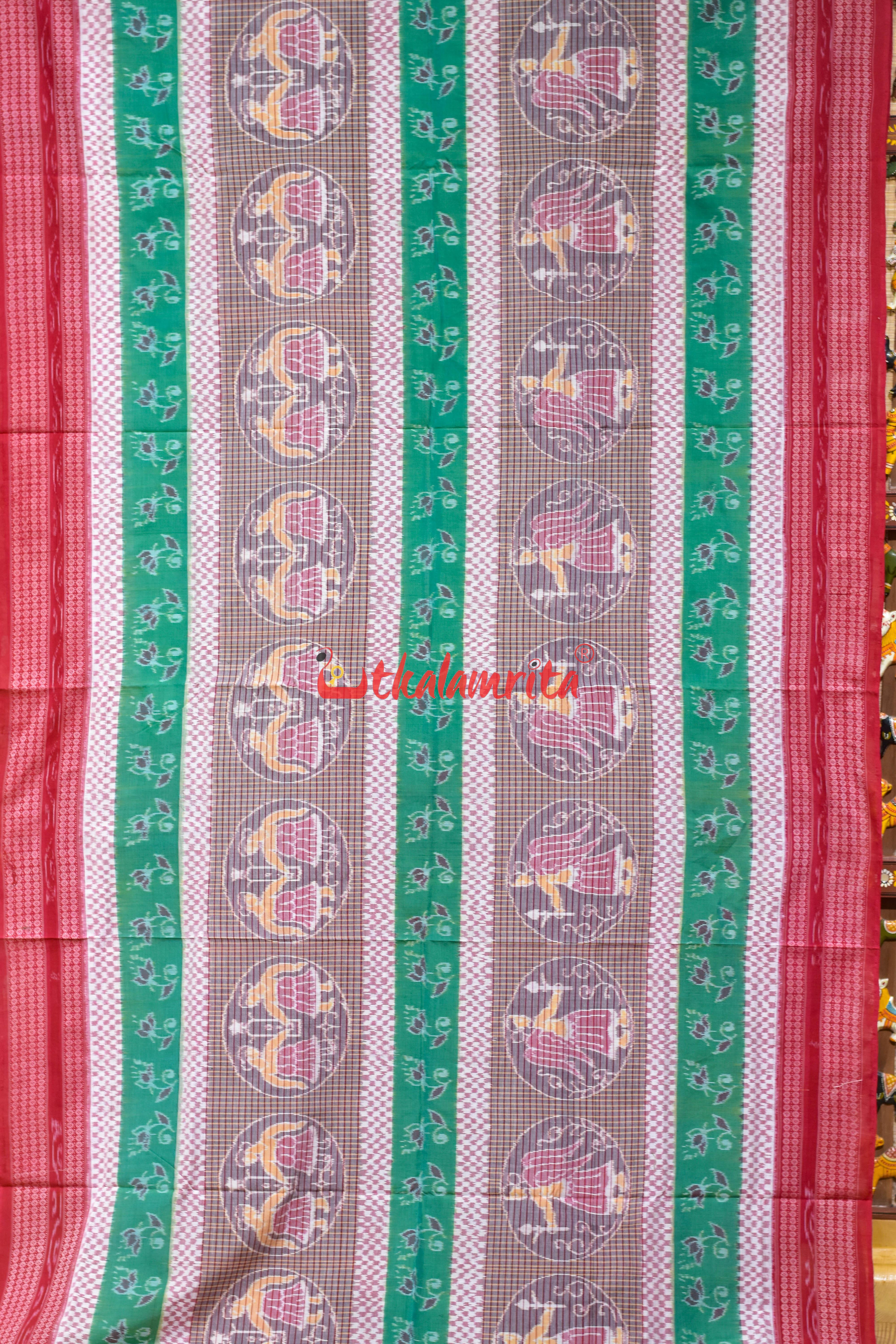 Green White Raasi Phala Sambalpuri Cotton Saree