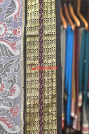 Grey Red Flowers Bandha Sambalpuri Cotton Saree
