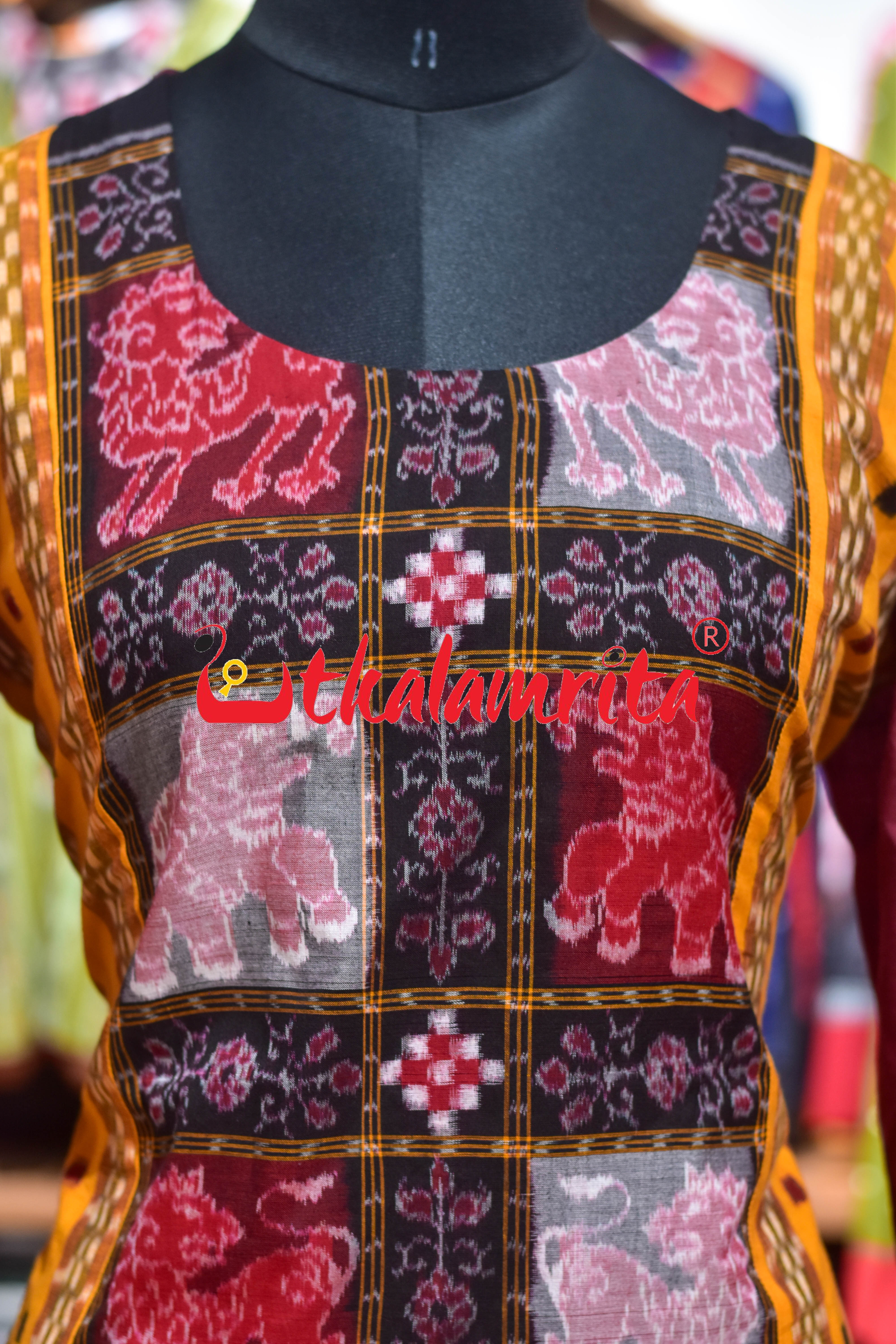 Yellow Tipa Pasapali with Middle Elephants Design (Ladies' Kurti)