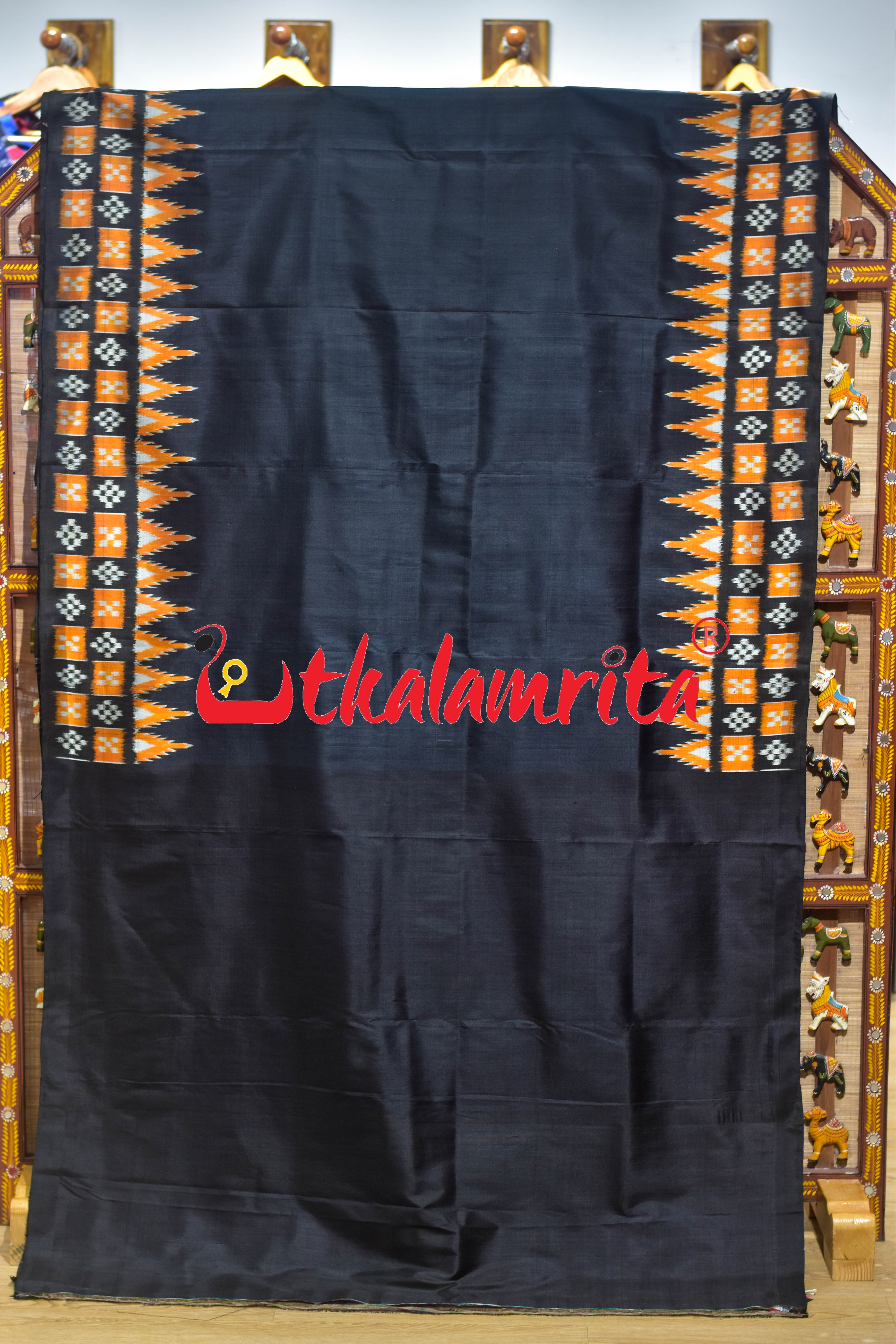 Black Orange Double Pasapali Border Scot Khandua Silk Saree