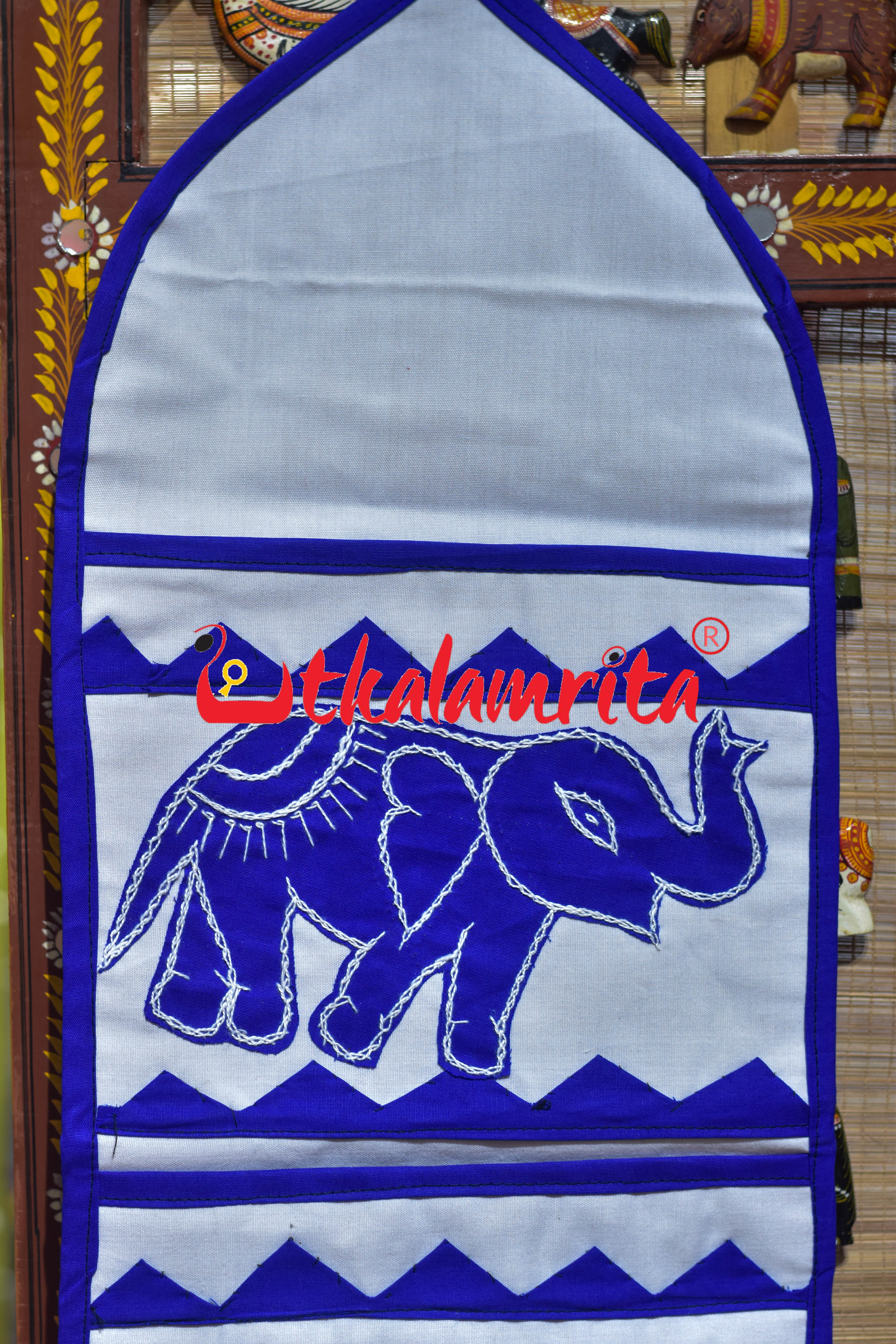 White Blue Double Elephant Pipli Applique Letter Box